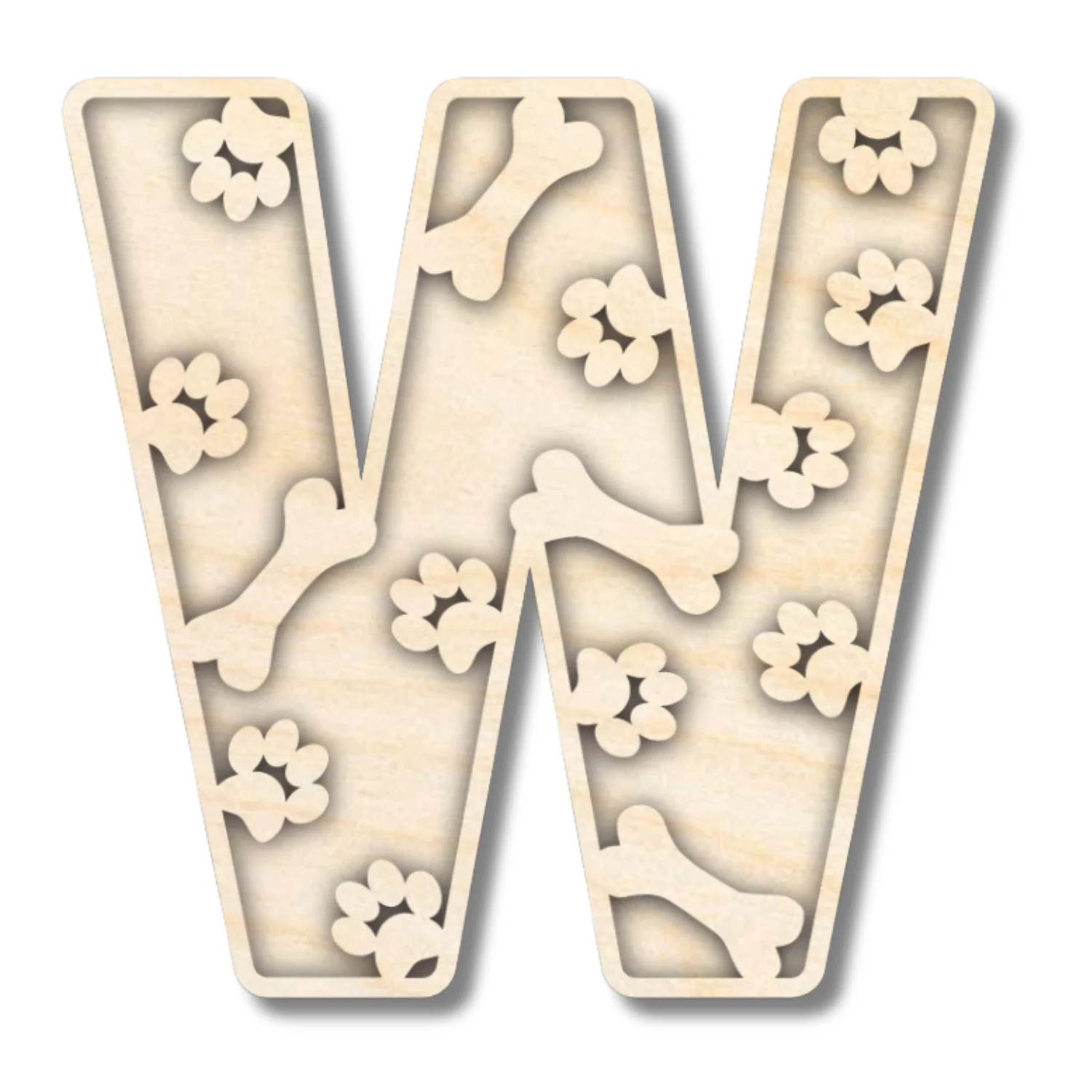 Unfinished Wood Layered Themed Letters | Paw Print | A-Z | 2 Piece | up to 24" - Image 26