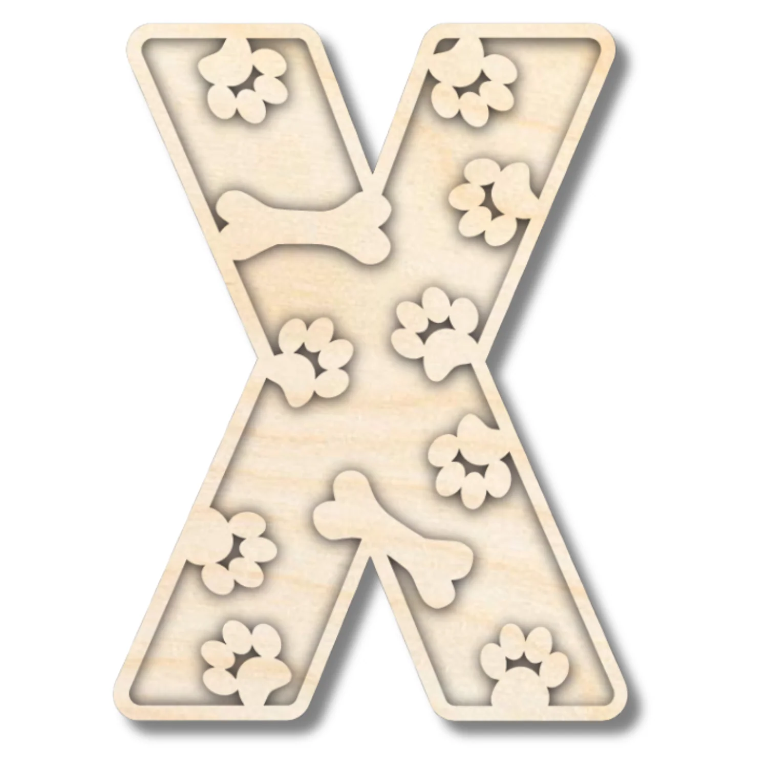 Unfinished Wood Layered Themed Letters | Paw Print | A-Z | 2 Piece | up to 24" - Image 27