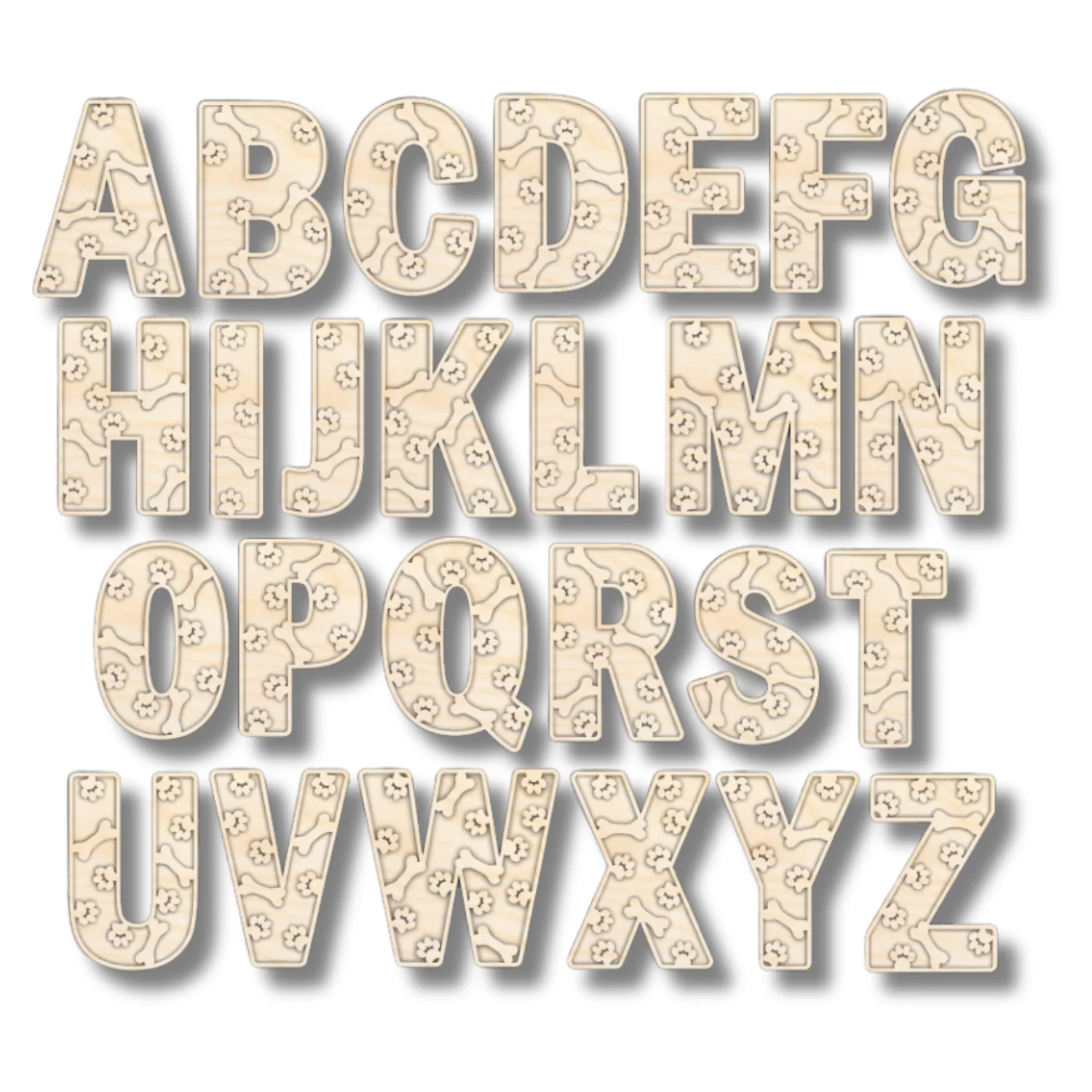 Unfinished Wood Layered Themed Letters | Paw Print | A-Z | 2 Piece | up to 24" - Image 3