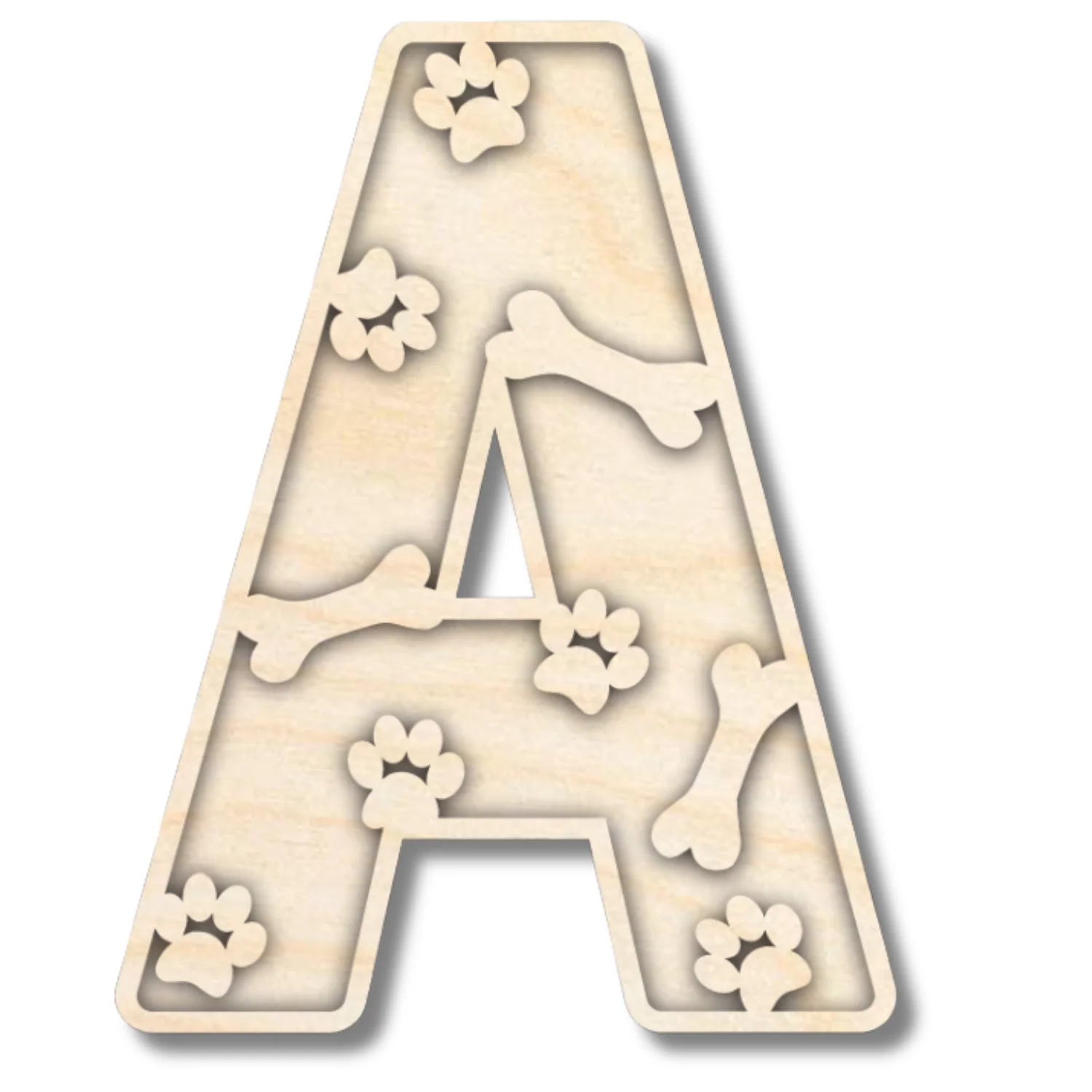 Unfinished Wood Layered Themed Letters | Paw Print | A-Z | 2 Piece | up to 24" - Image 4