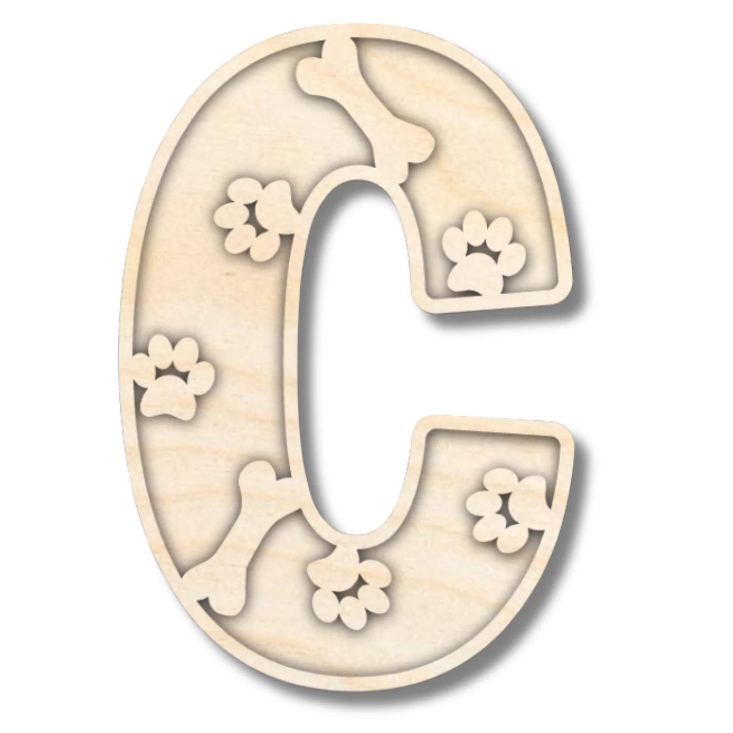 Unfinished Wood Layered Themed Letters | Paw Print | A-Z | 2 Piece | up to 24" - Image 6