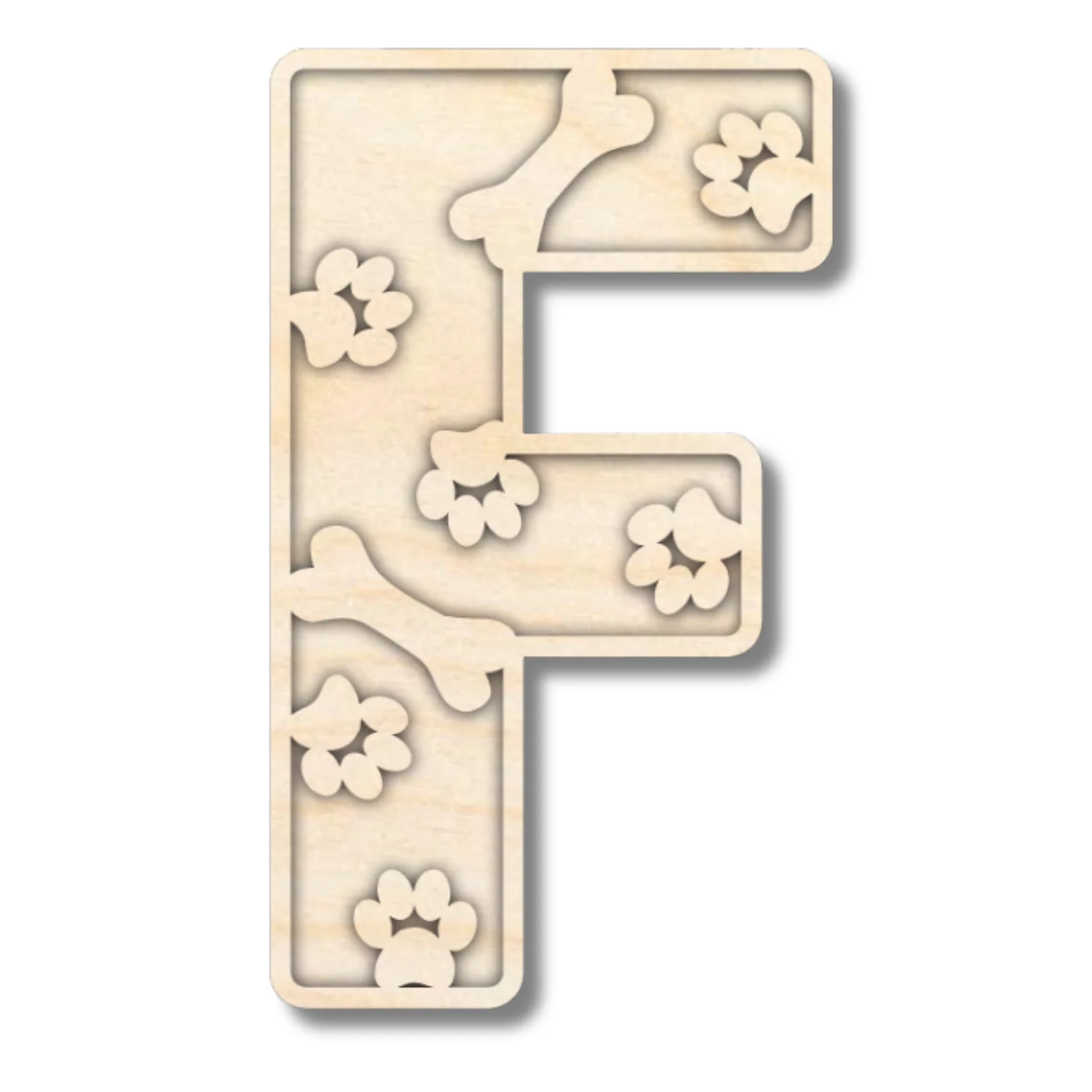 Unfinished Wood Layered Themed Letters | Paw Print | A-Z | 2 Piece | up to 24" - Image 9