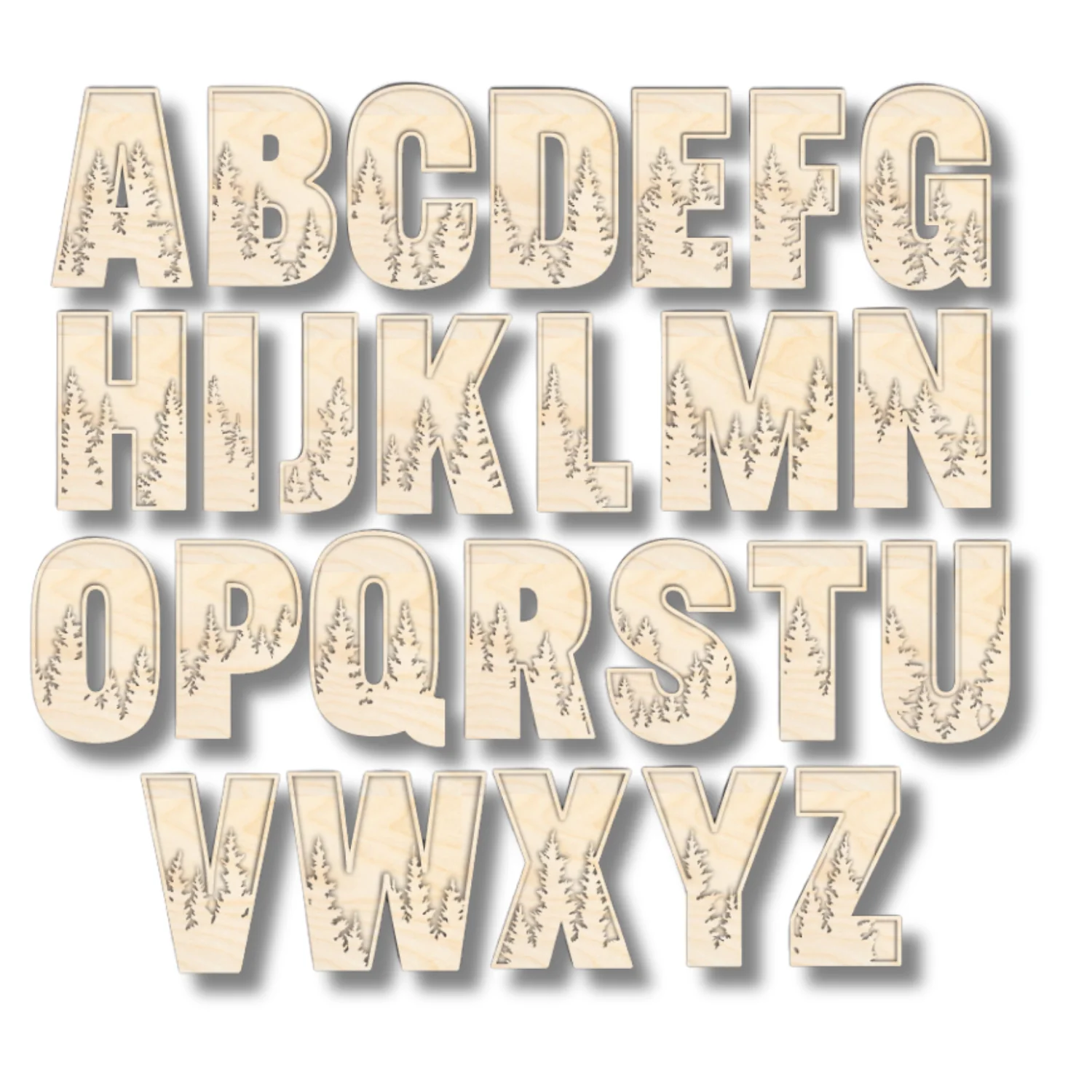 Unfinished Wood Layered Themed Letters | Pine Trees | A-Z | 2 Piece | up to 24" - Image 3