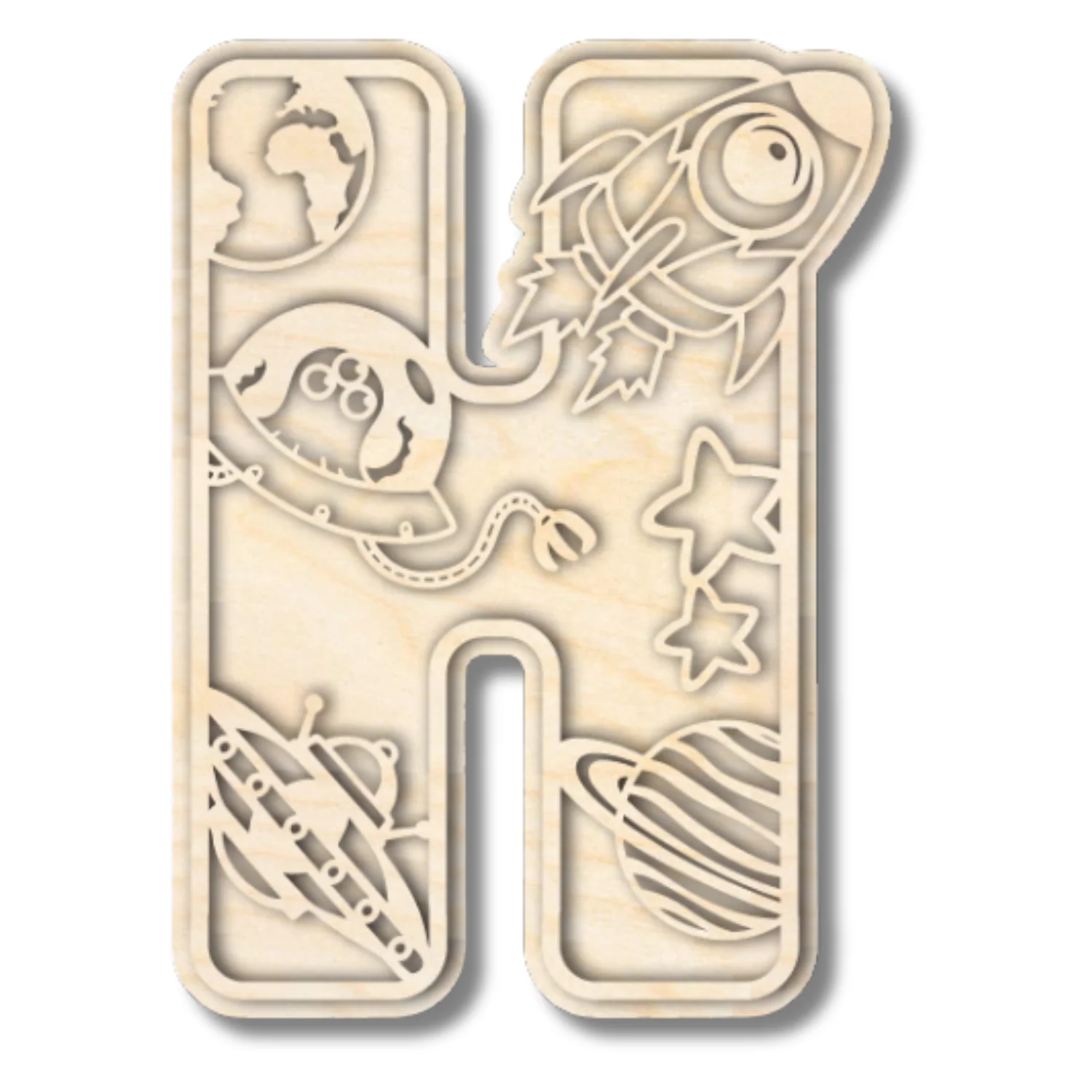 Unfinished Wood Layered Themed Letters | Space | A-Z | 2 Piece | up to 24" - Image 11