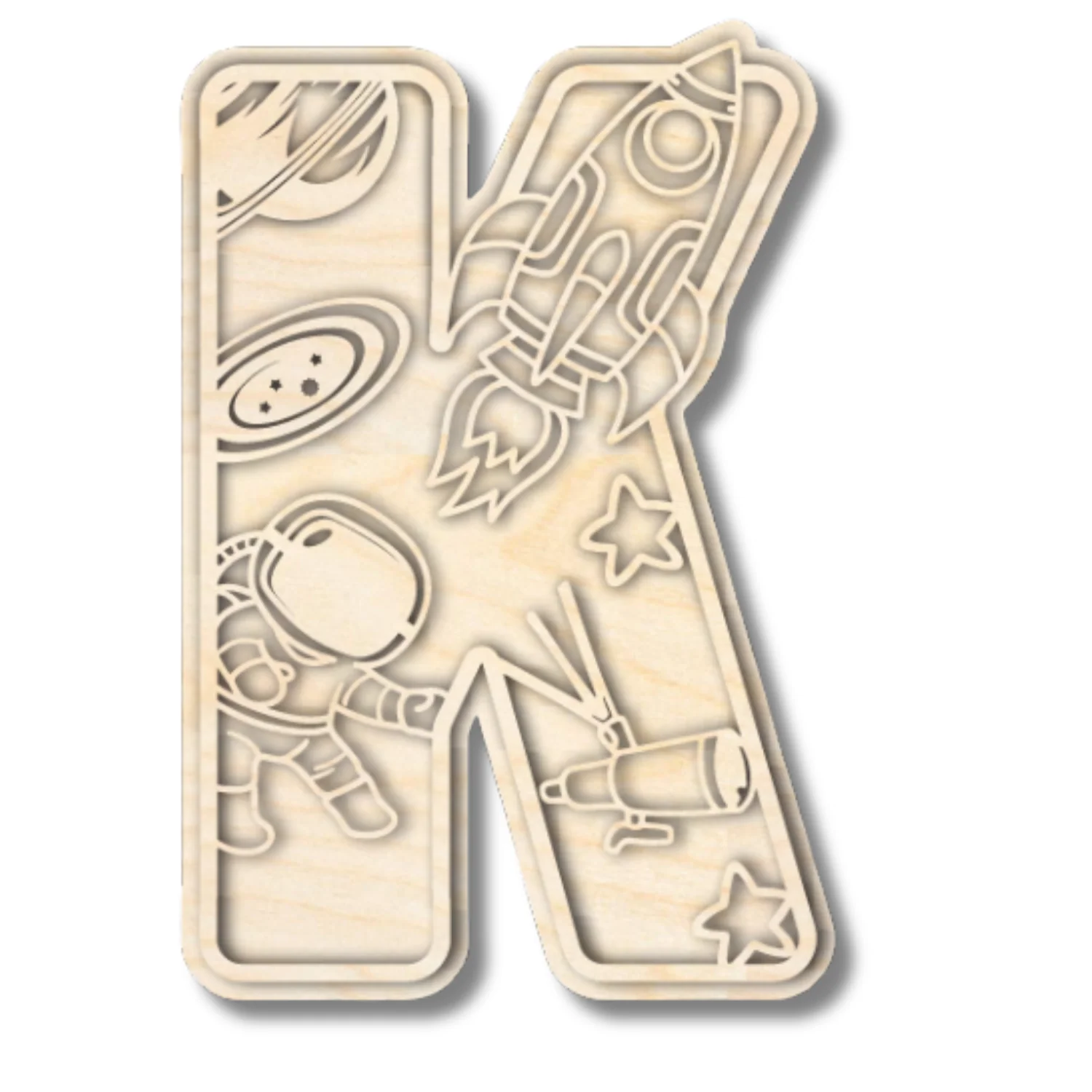 Unfinished Wood Layered Themed Letters | Space | A-Z | 2 Piece | up to 24" - Image 14