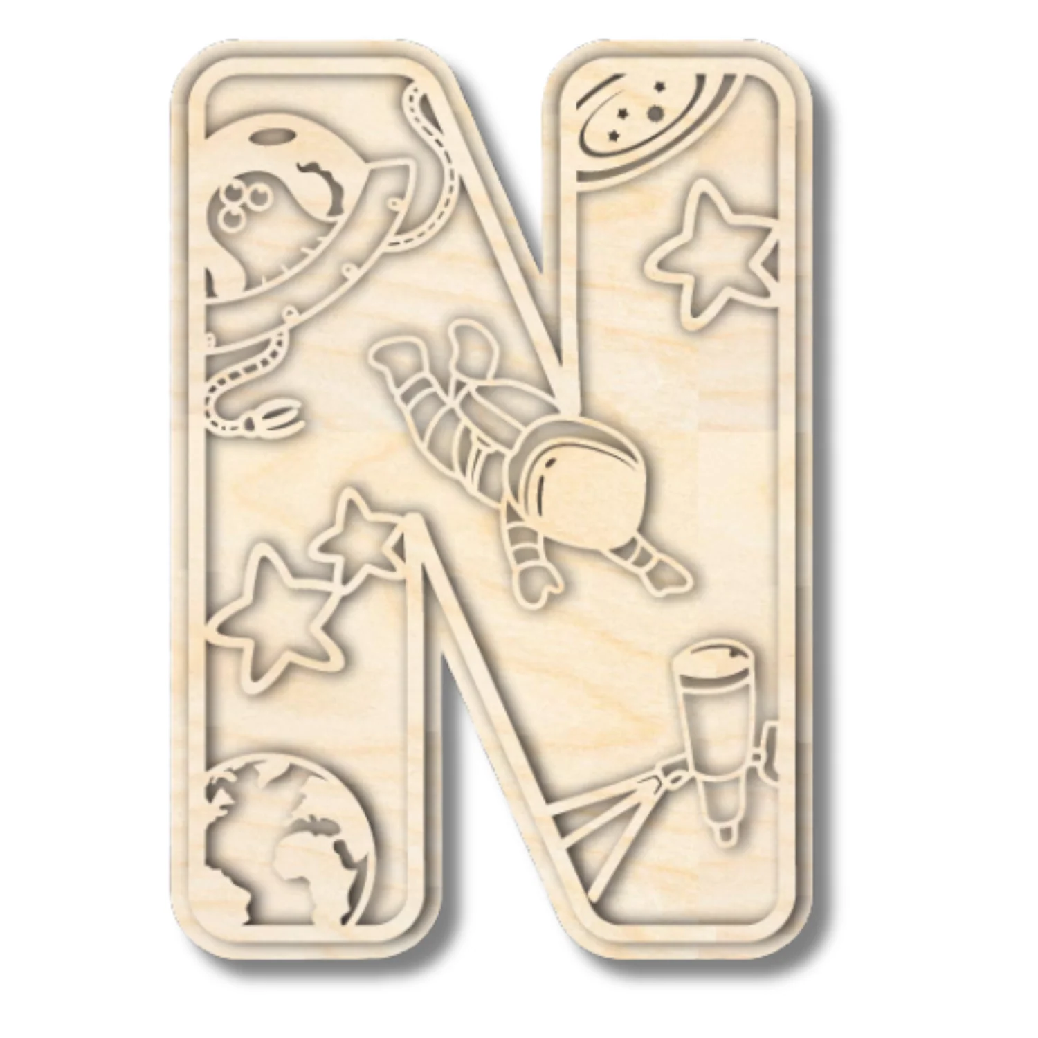 Unfinished Wood Layered Themed Letters | Space | A-Z | 2 Piece | up to 24" - Image 17