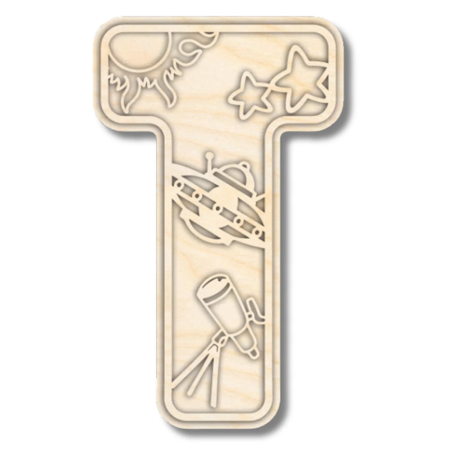 Unfinished Wood Layered Themed Letters | Space | A-Z | 2 Piece | up to 24" - Image 23