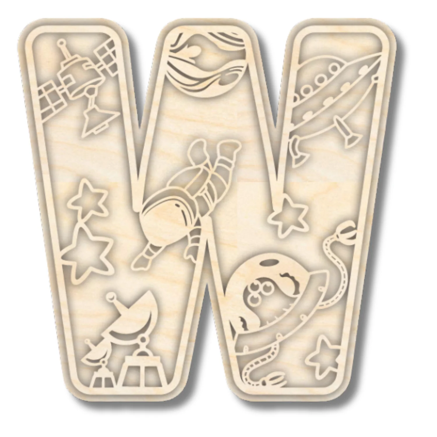 Unfinished Wood Layered Themed Letters | Space | A-Z | 2 Piece | up to 24" - Image 26