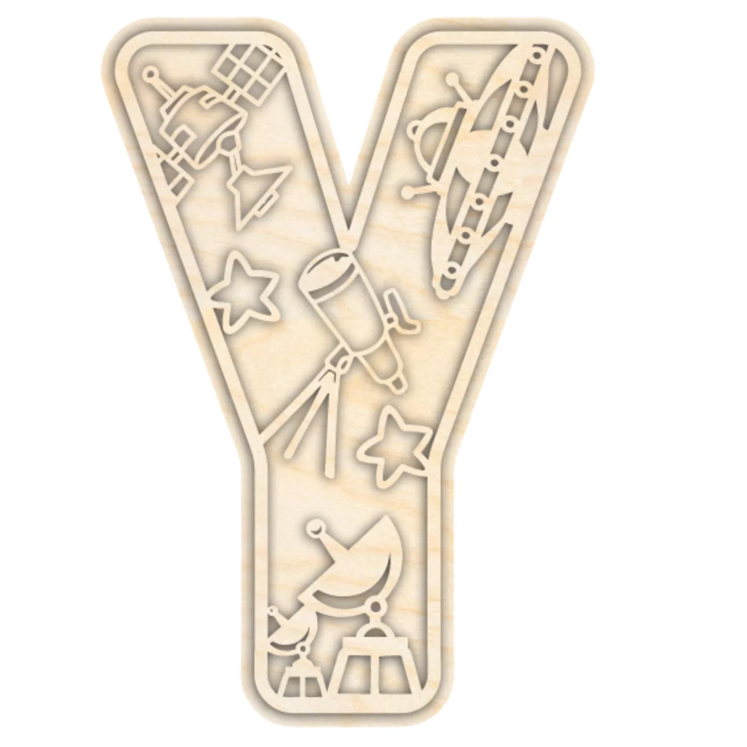 Unfinished Wood Layered Themed Letters | Space | A-Z | 2 Piece | up to 24" - Image 28