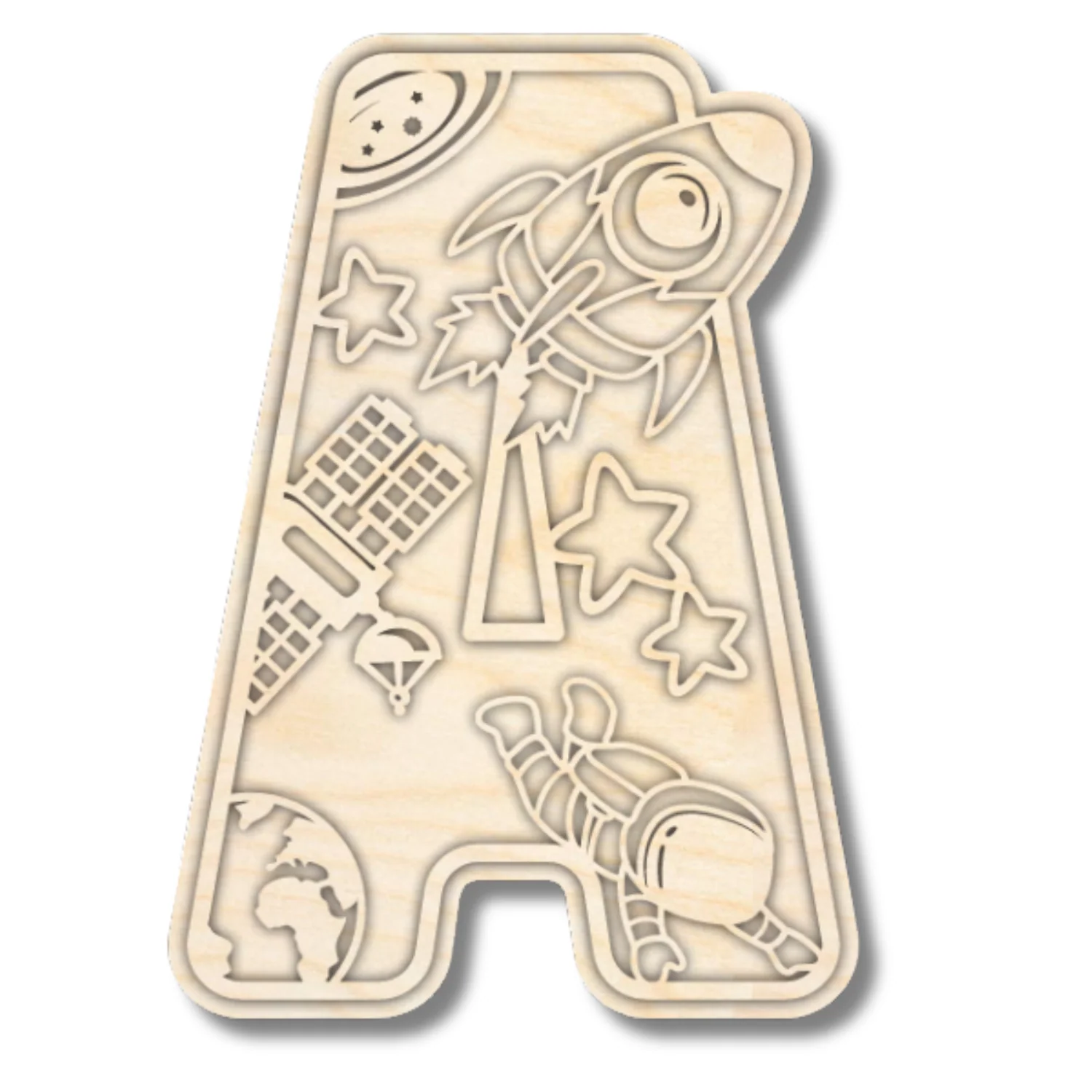 Unfinished Wood Layered Themed Letters | Space | A-Z | 2 Piece | up to 24" - Image 4