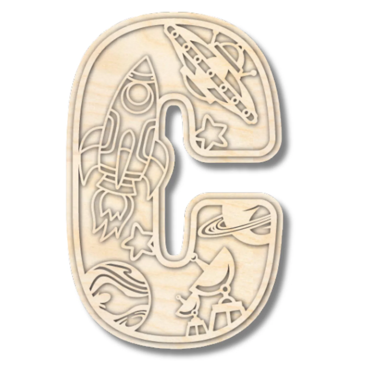 Unfinished Wood Layered Themed Letters | Space | A-Z | 2 Piece | up to 24" - Image 6