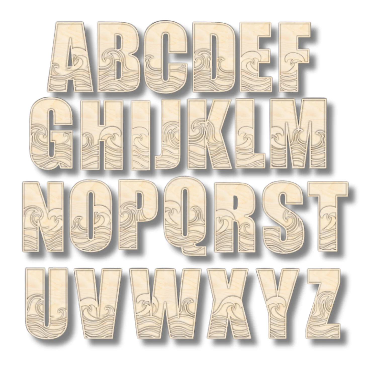 Unfinished Wood Layered Themed Letters | Wave | A-Z | 2 Piece | up to 24" - Image 3