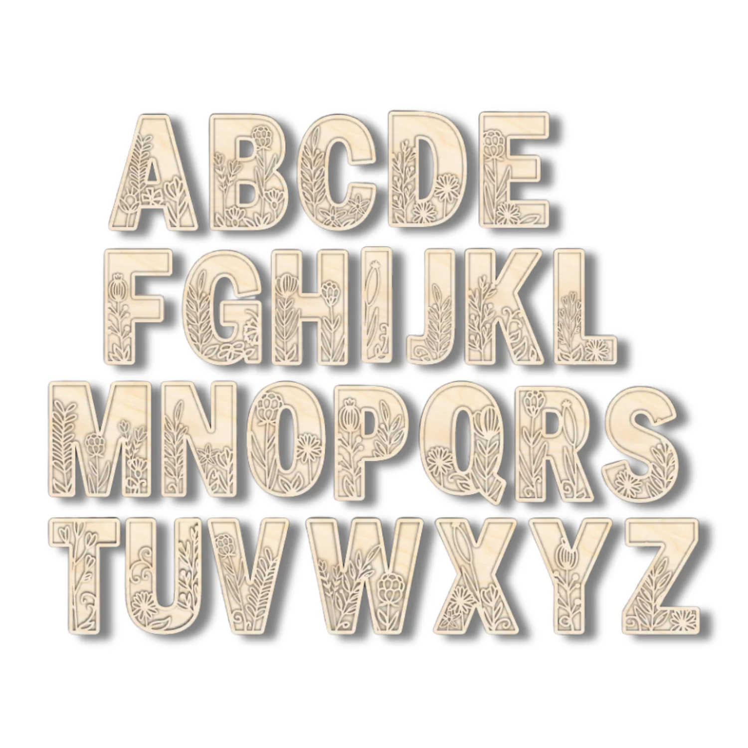 Unfinished Wood Layered Themed Letters | Wild Flowers | A-Z | 2 Piece | up to 24" - Image 3