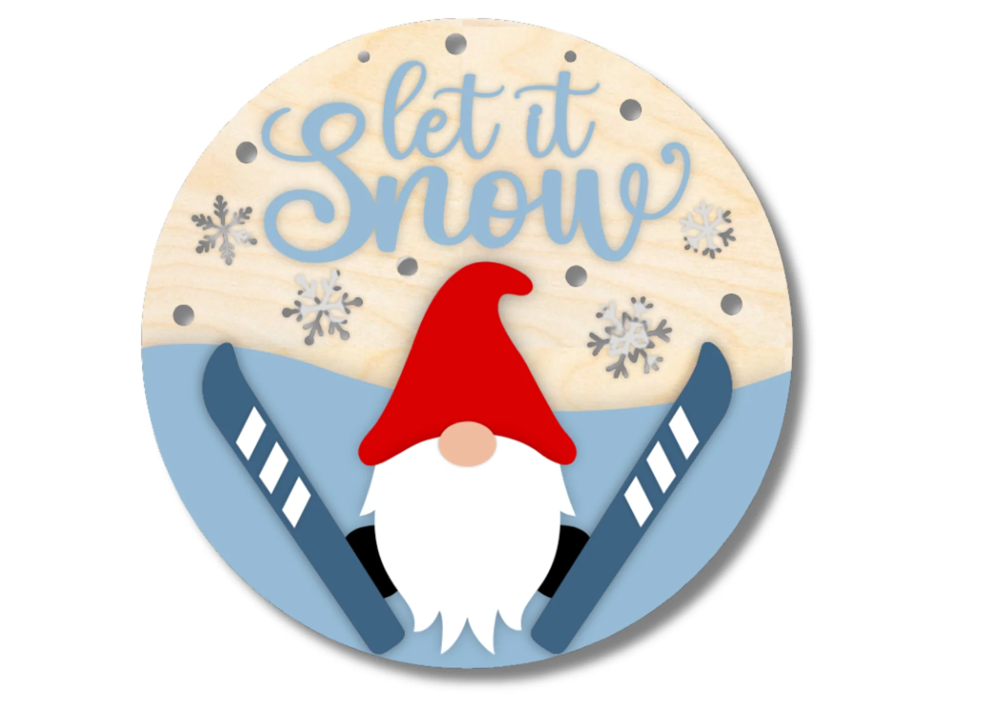 Unfinished Wood Let It Snow Gnome Door Sign Kit | Wood Craft Cutouts | 1/4" Thick | - Image 2