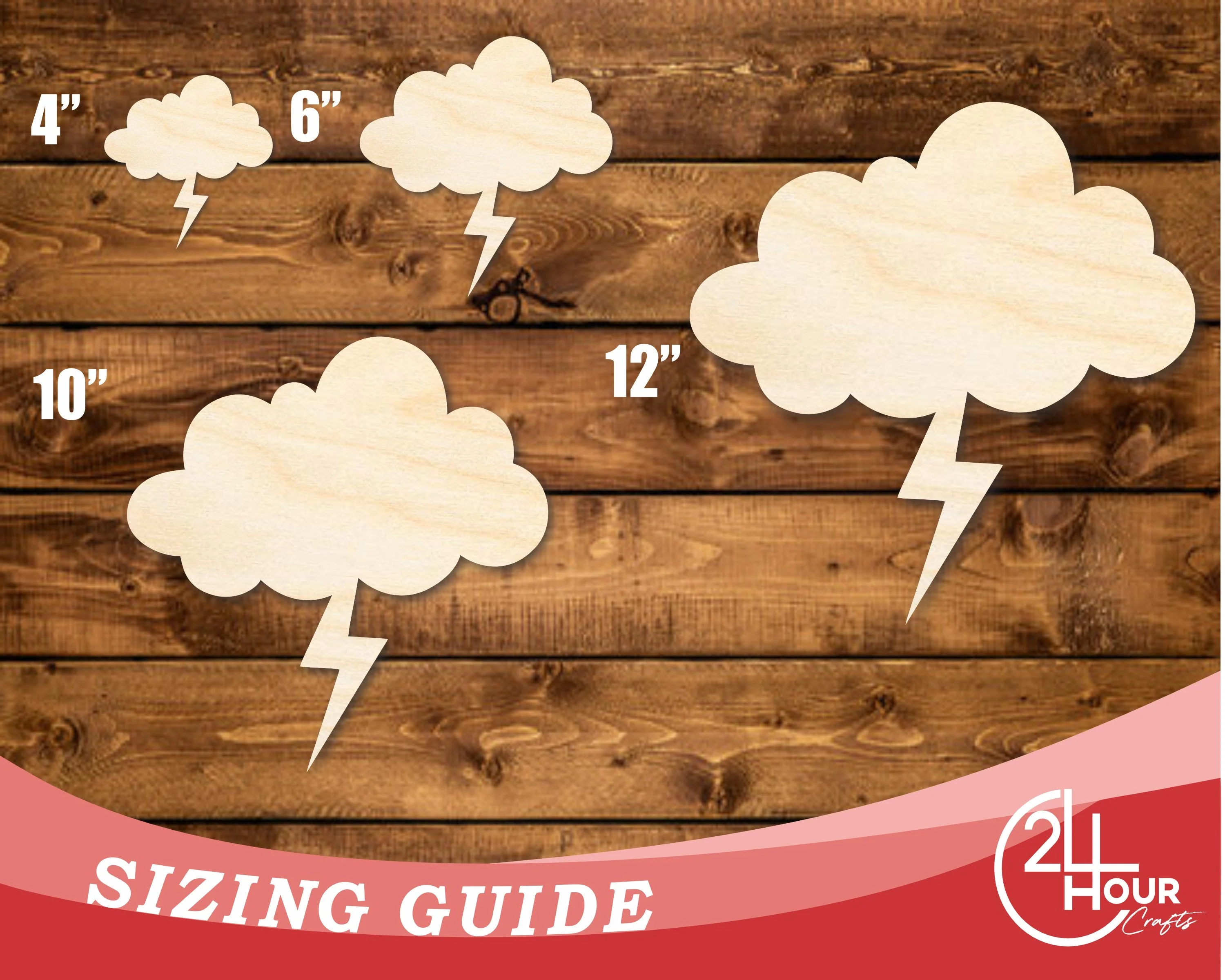 Unfinished Wood Lightning Cloud Shape | DIY Craft Cutout | up to 46" DIY - Image 3