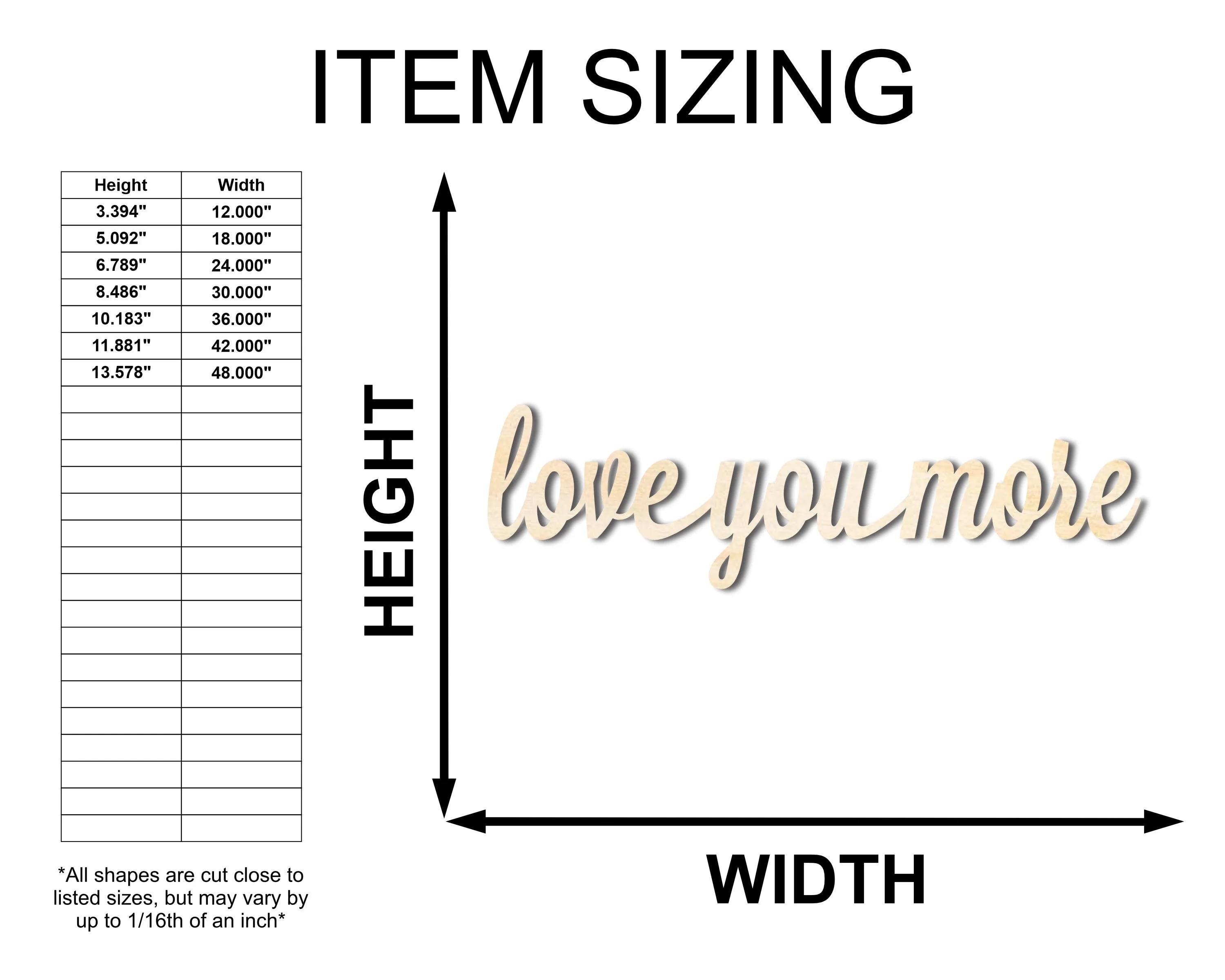 Unfinished Wood love you more Shape - Word Craft - up to 46" - Image 2