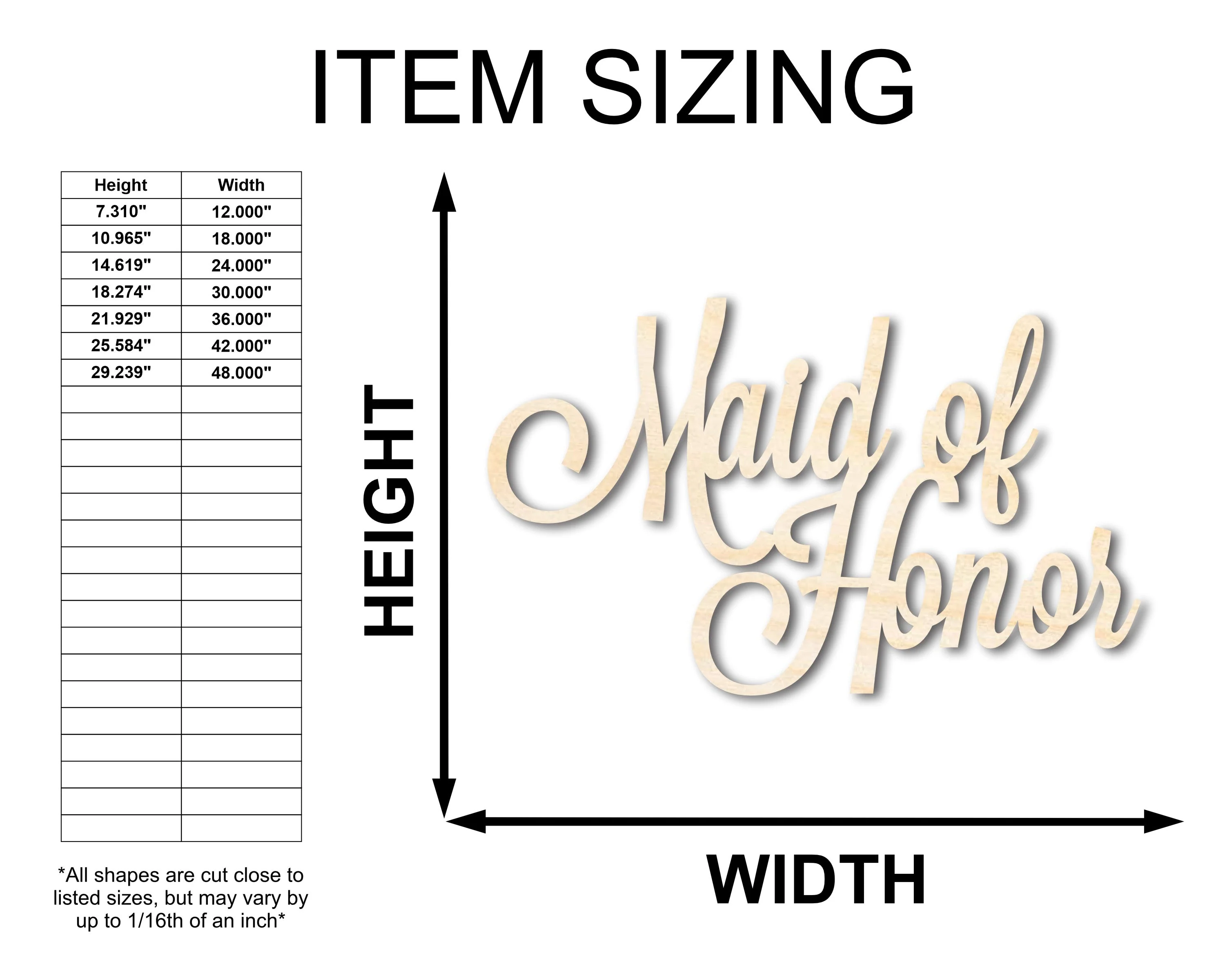 Unfinished Wood Maid of Honor Shape - Word Craft - up to 46" - Image 2