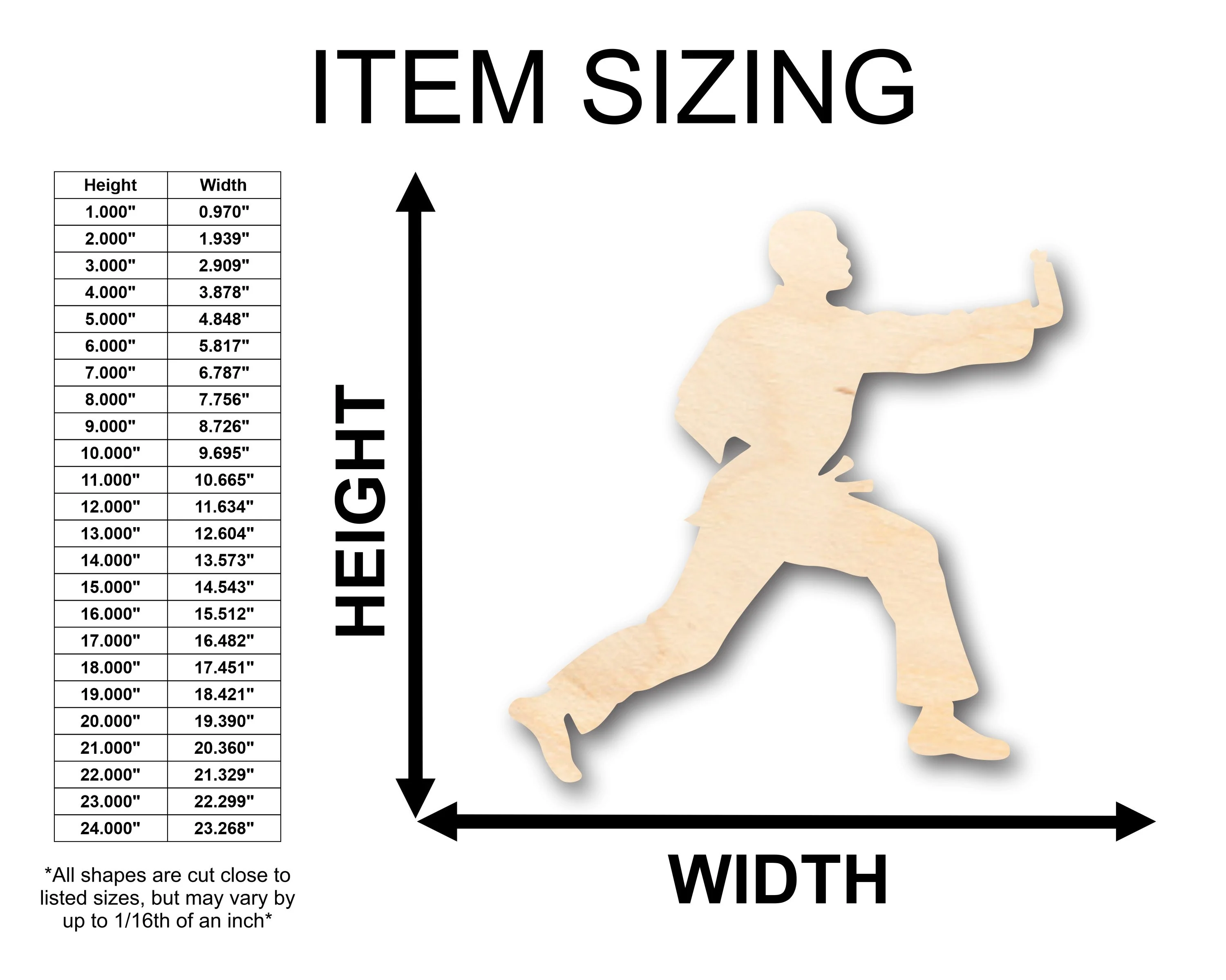 Unfinished Wood Male Martial Arts Karate Shape - Craft - up to 46" DIY - Image 2