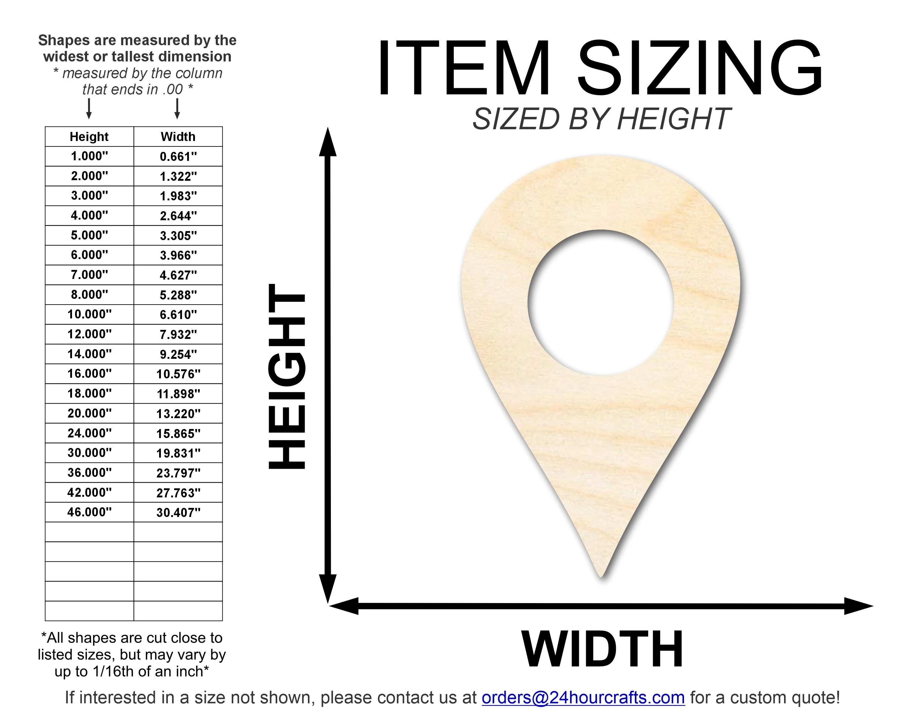 Unfinished Wood Map Pin Shape | DIY Craft Cutout | up to 46" DIY - Image 2