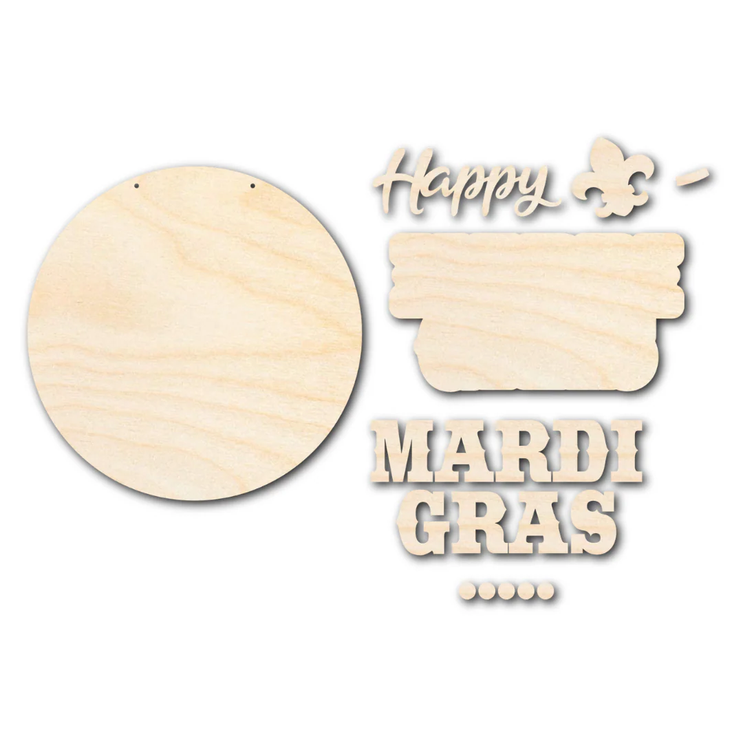 Unfinished Wood Mardi Gras Door Sign Kit | Wood Craft Cutouts | 1/4" Thick | - Image 3