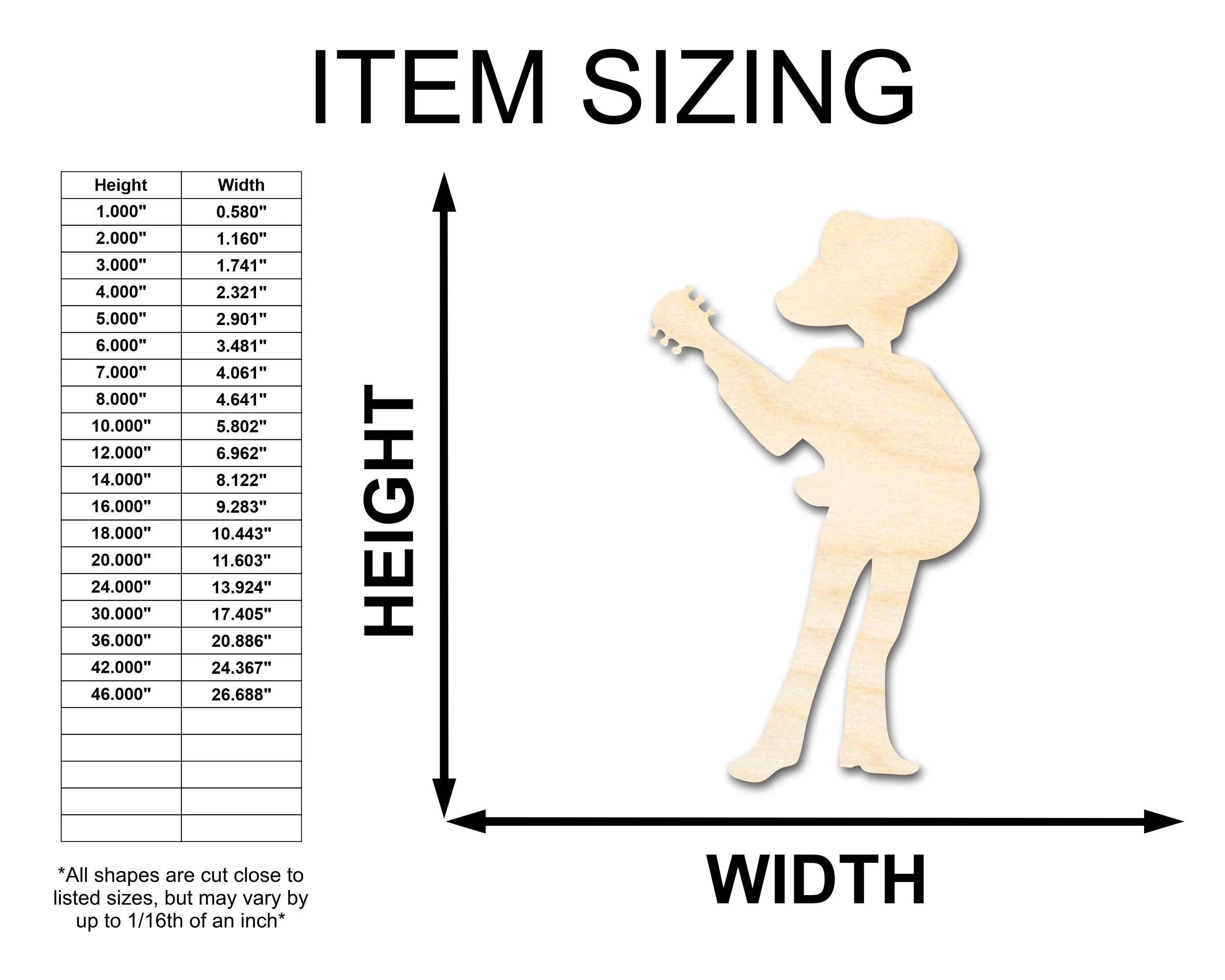 Unfinished Wood Mariachi Guitar Player Shape - Craft - up to 46" - Image 2