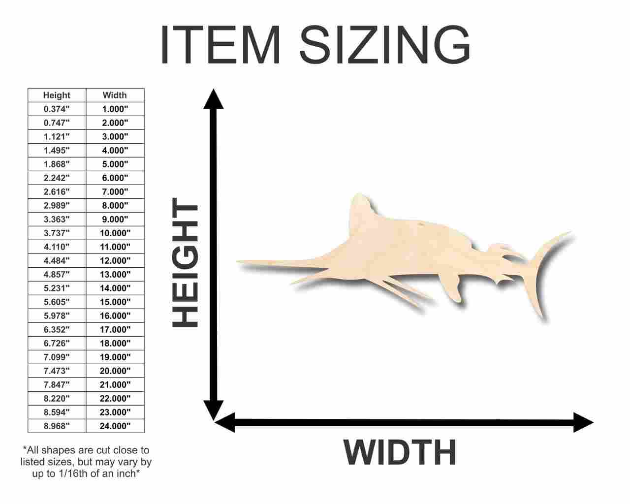 Unfinished Wood Marlin Shape - Swordfish - Ocean - Fishing - Craft - up to 46" DIY - Image 2