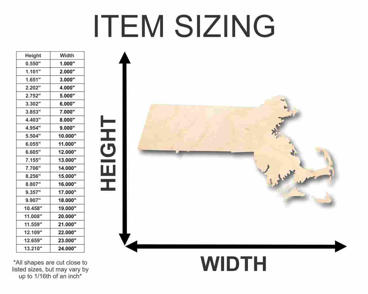 Unfinished Wood Massachusetts Shape - State - Craft - up to 46" DIY - Image 2