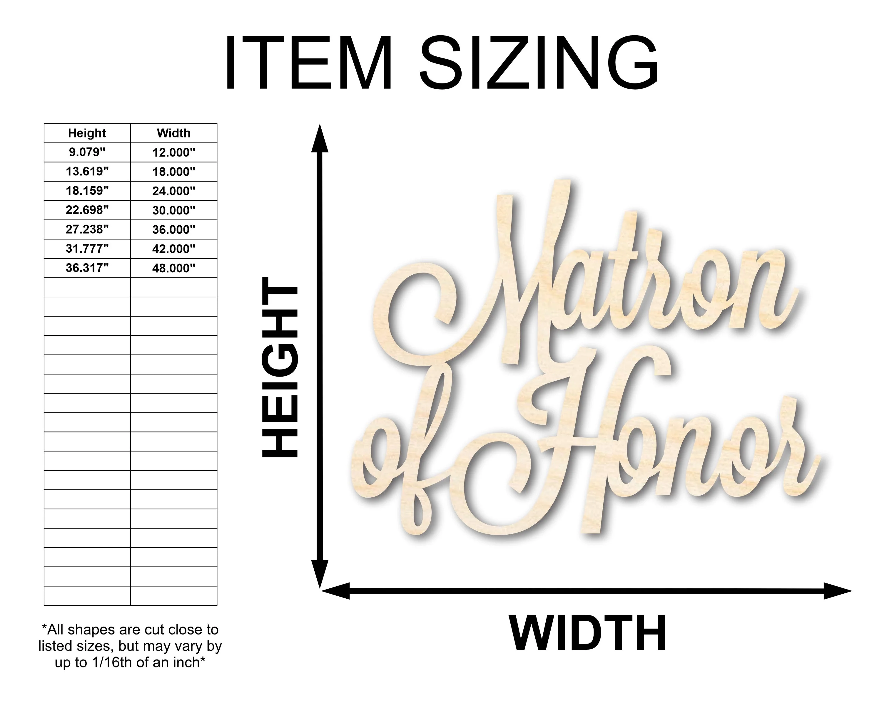 Unfinished Wood Matron of Honor Shape - Word Craft - up to 46" - Image 2