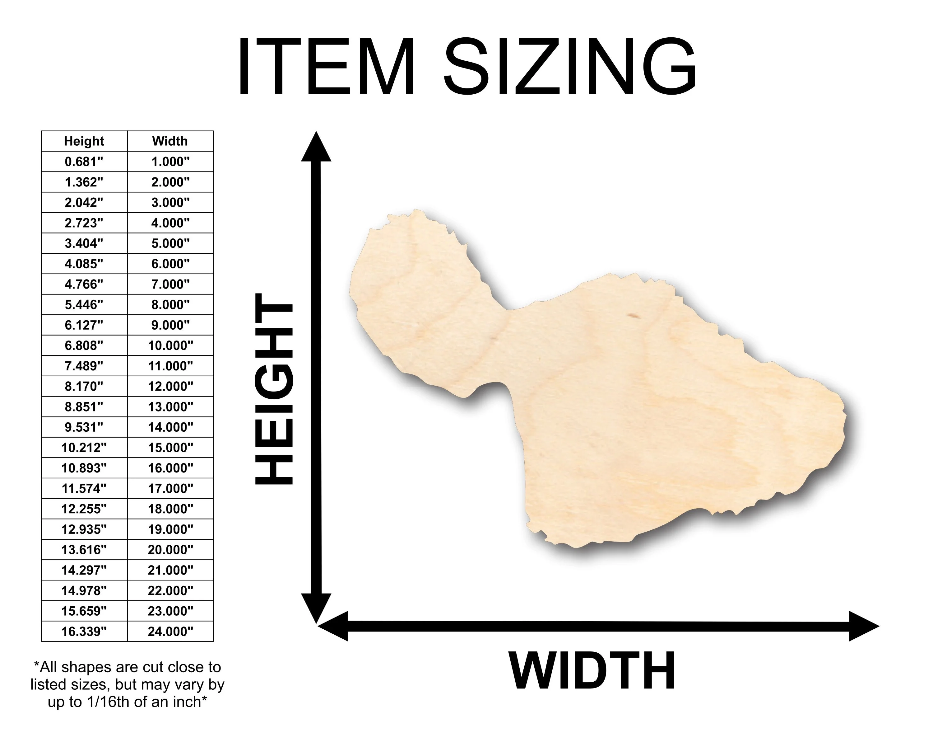 Unfinished Wood Maui Hawaii Island Shape - Craft - up to 46" DIY - Image 2