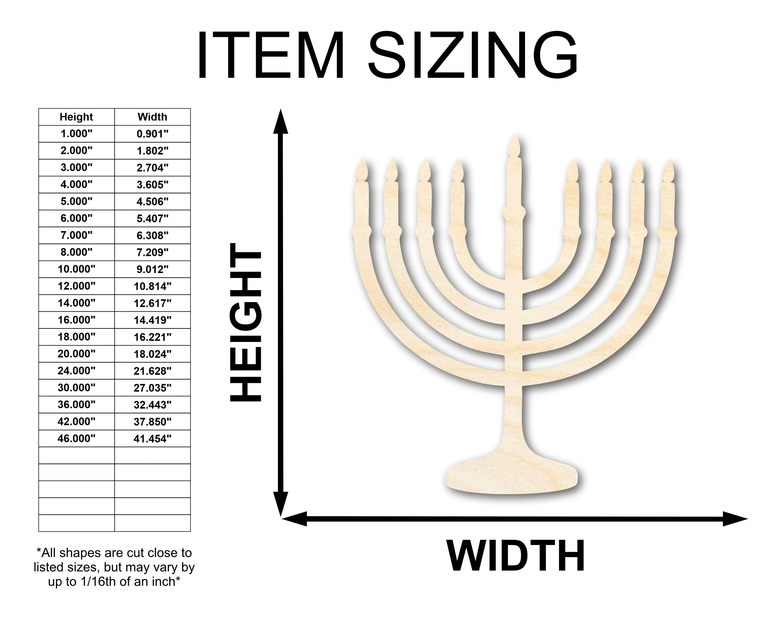 Unfinished Wood Menorah Shape | Craft Cutout | up to 46" DIY - Image 2