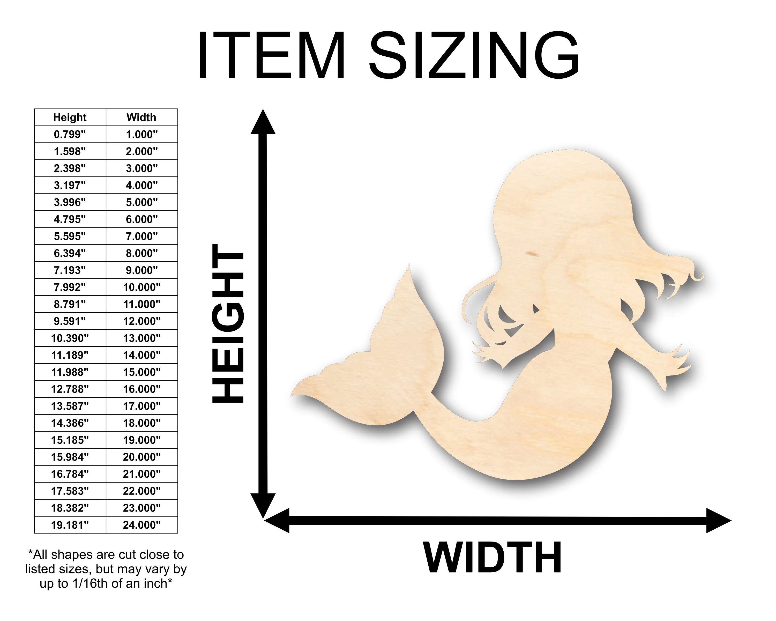 Unfinished Wood Mermaid Kid Young Cute Baby Shape - Craft - up to 46" DIY - Image 2