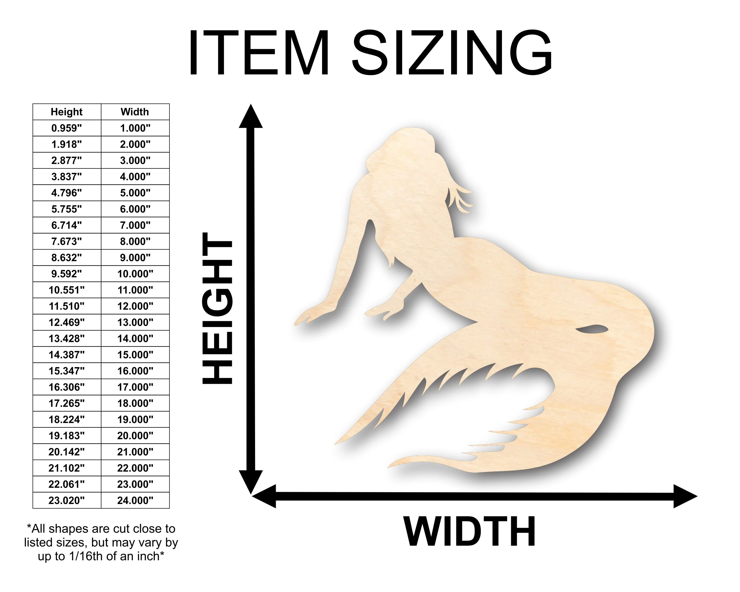 Unfinished Wood Mermaid Siren Shape - Craft - up to 46" DIY - Image 2