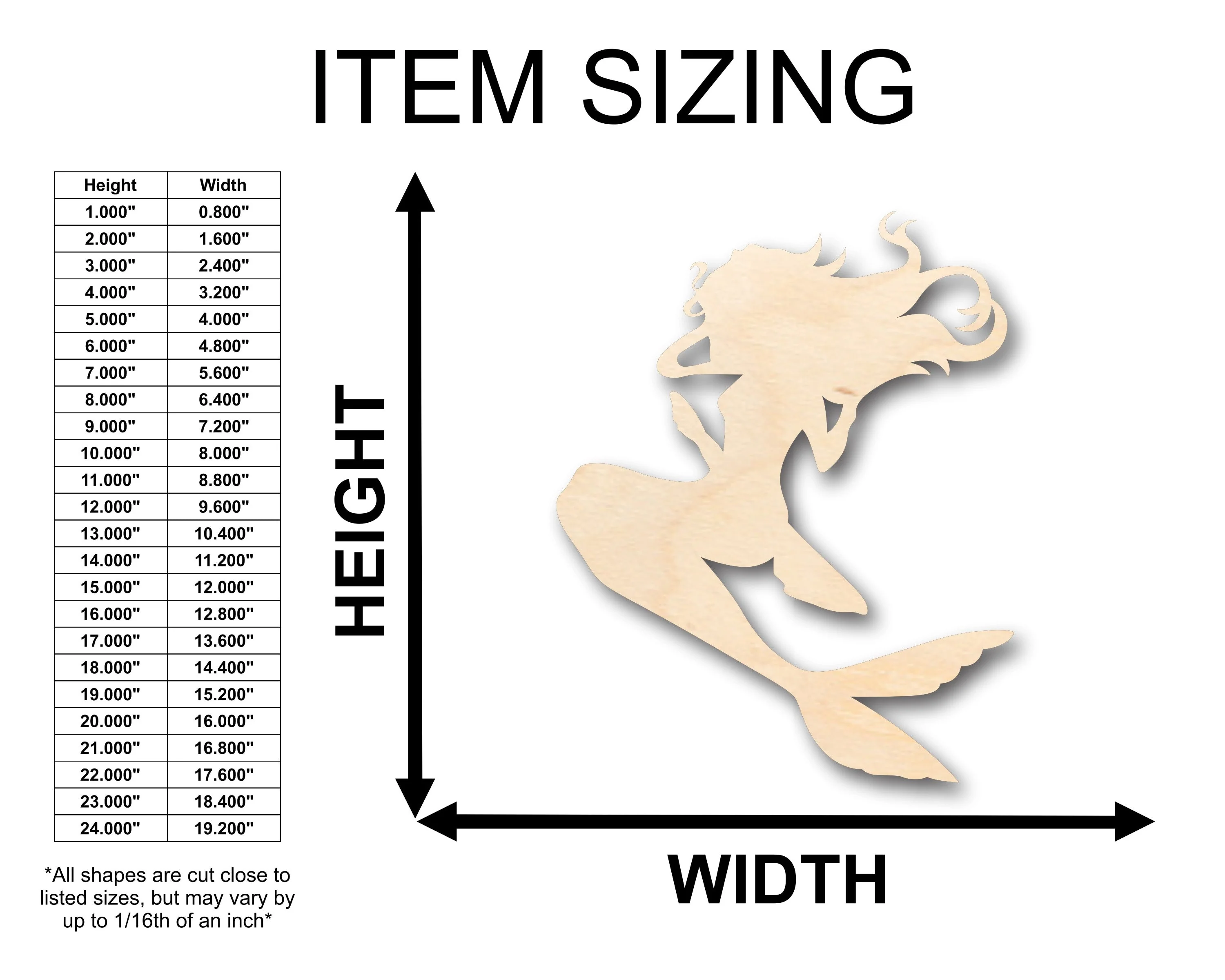 Unfinished Wood Mermaid Siren Shape - Craft - up to 46" DIY - Image 2