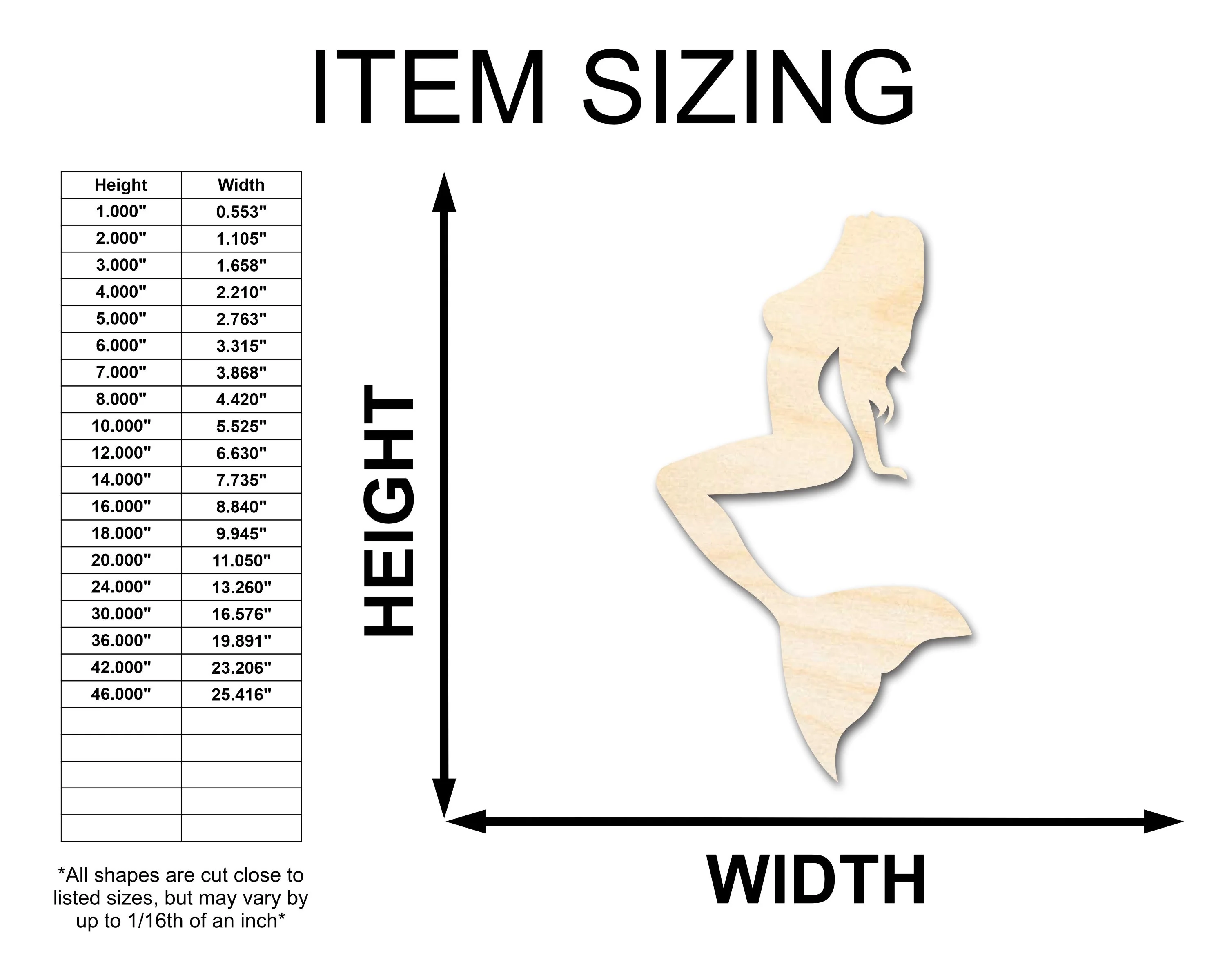 Unfinished Wood Mermaid Siren Silhouette - Craft - up to 46" DIY - Image 2