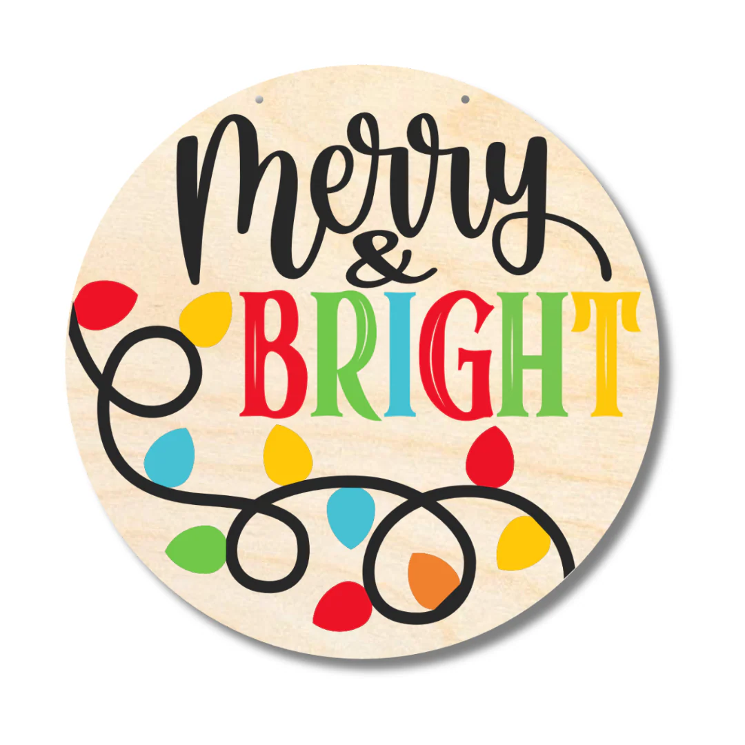 Unfinished Wood Merry and Bright Door Sign Kit | Wood Craft Cutouts | 1/4" Thick | - Image 2