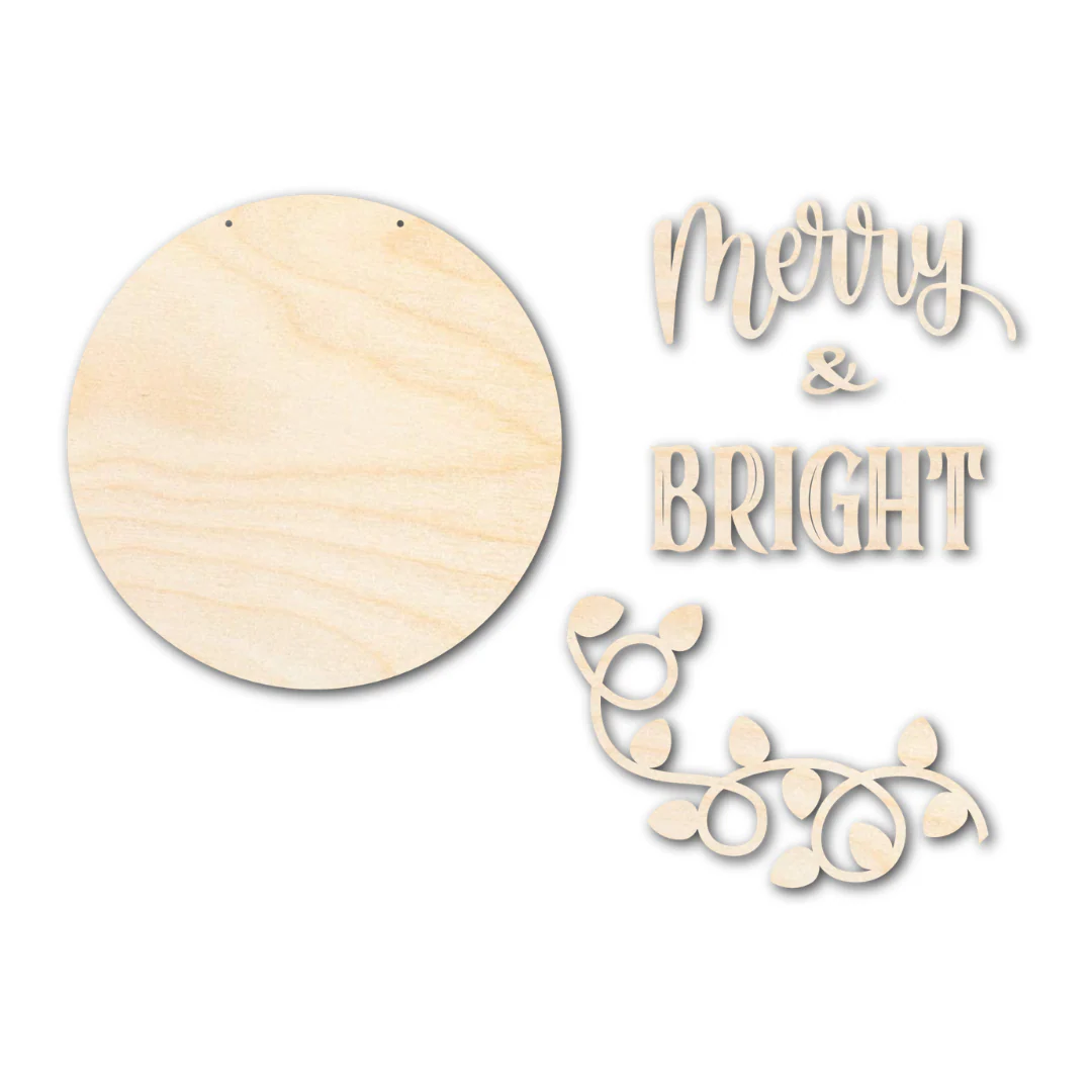 Unfinished Wood Merry and Bright Door Sign Kit | Wood Craft Cutouts | 1/4" Thick | - Image 3
