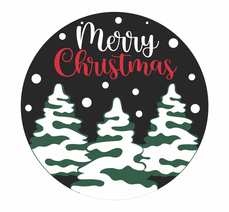 Unfinished Wood Merry Christmas Snowy Trees Door Sign Kit | Wood Craft Cutouts | 1/4" Thick | - Image 2
