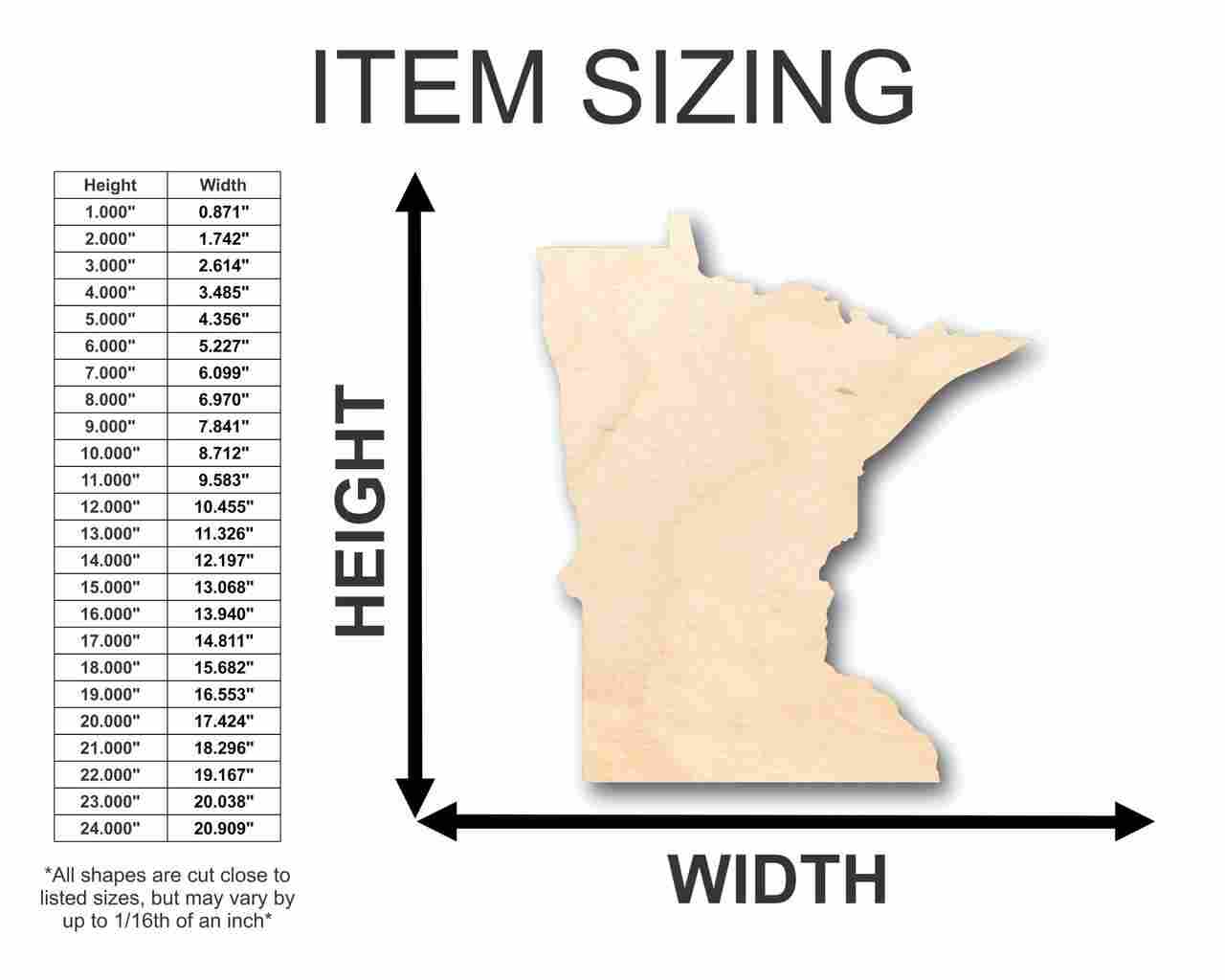 Unfinished Wood Minnesota Shape - State - Craft - up to 46" DIY - Image 2