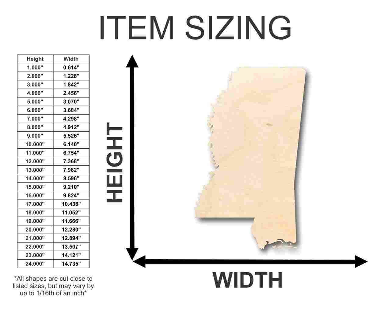 Unfinished Wood Mississippi Shape - State - Craft - up to 46" DIY - Image 2