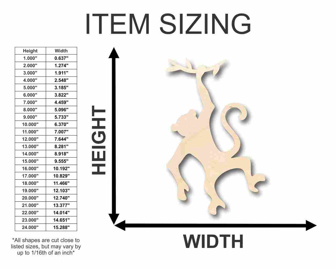 Unfinished Wood Monkey Hanging Shape - Animal - Wildlife - Craft - up to 46" DIY - Image 2
