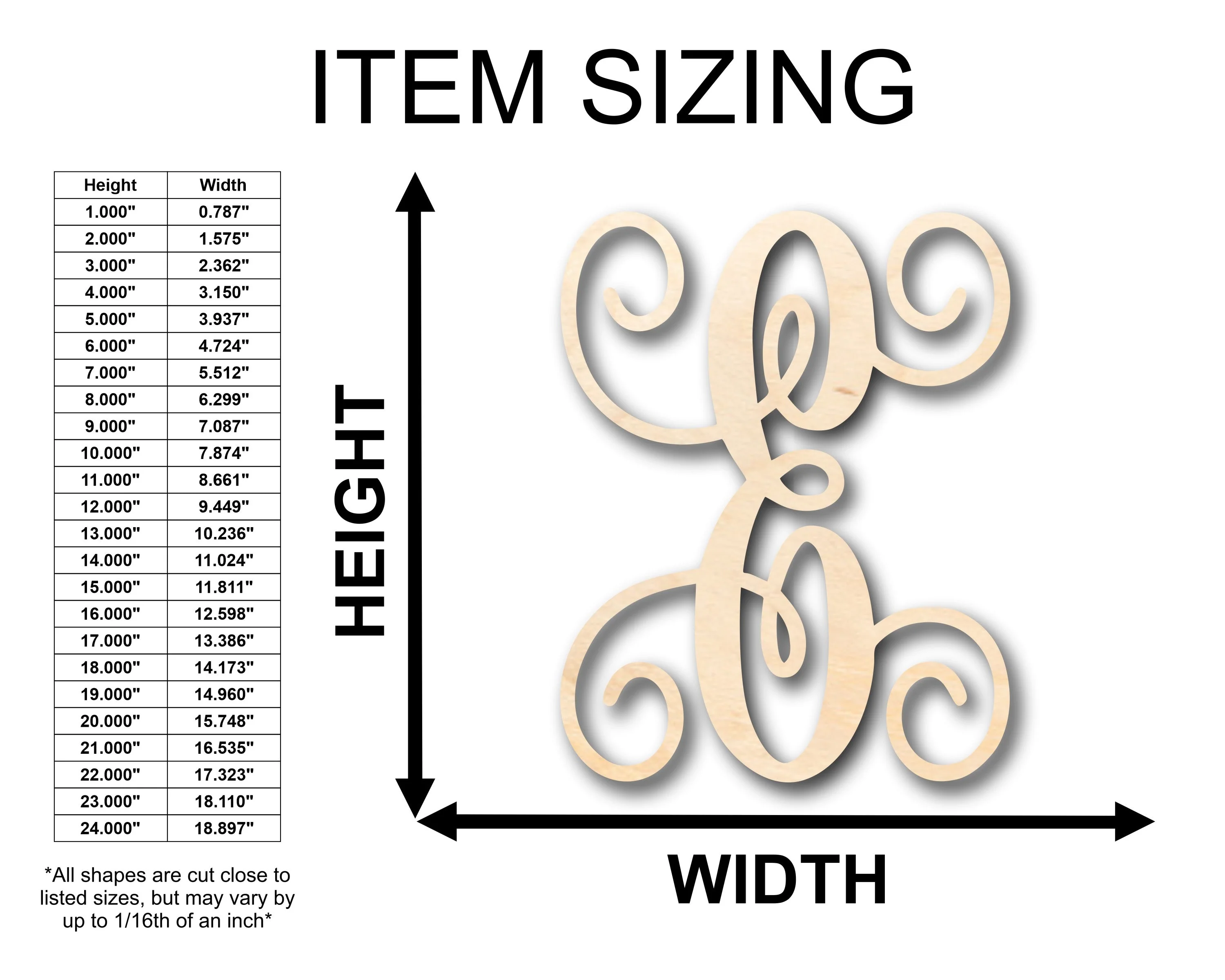 Unfinished Wood Monogram E Shape - Craft - up to 46" DIY - Image 2