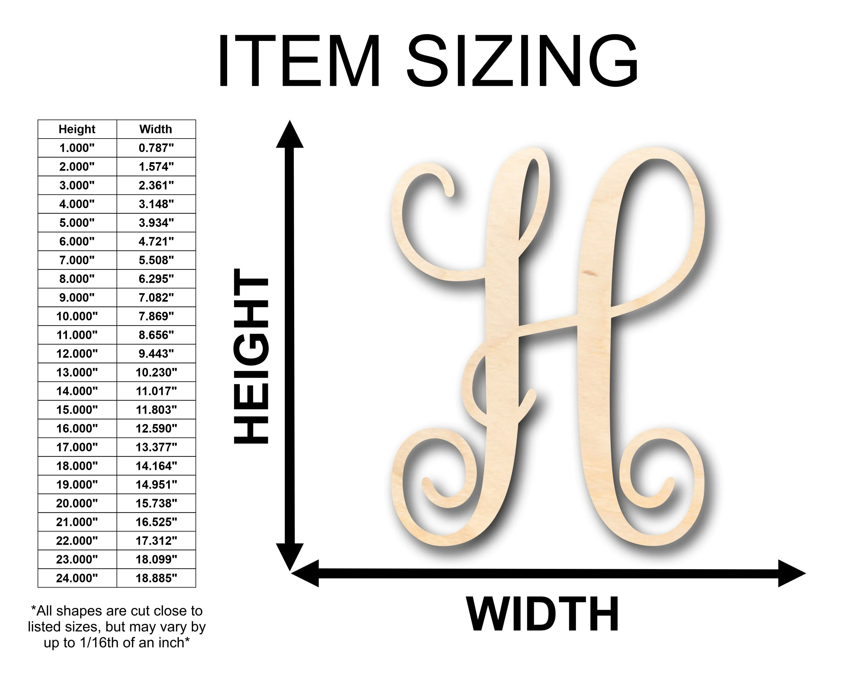 Unfinished Wood Monogram H Shape - Craft - up to 46" DIY - Image 2