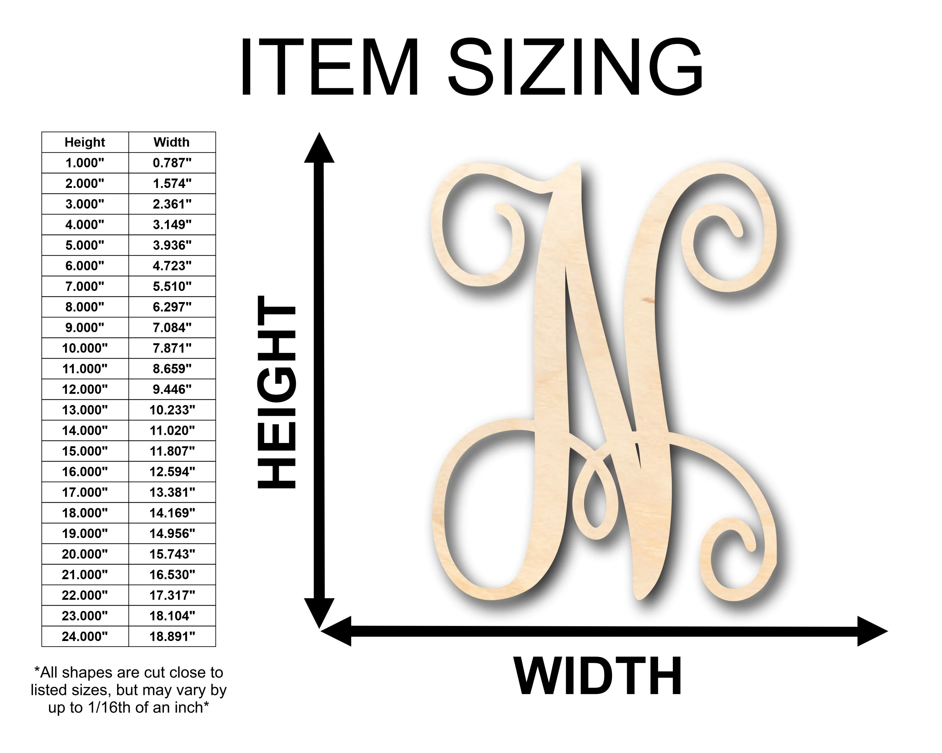 Unfinished Wood Monogram N Shape - Craft - up to 46" DIY - Image 2