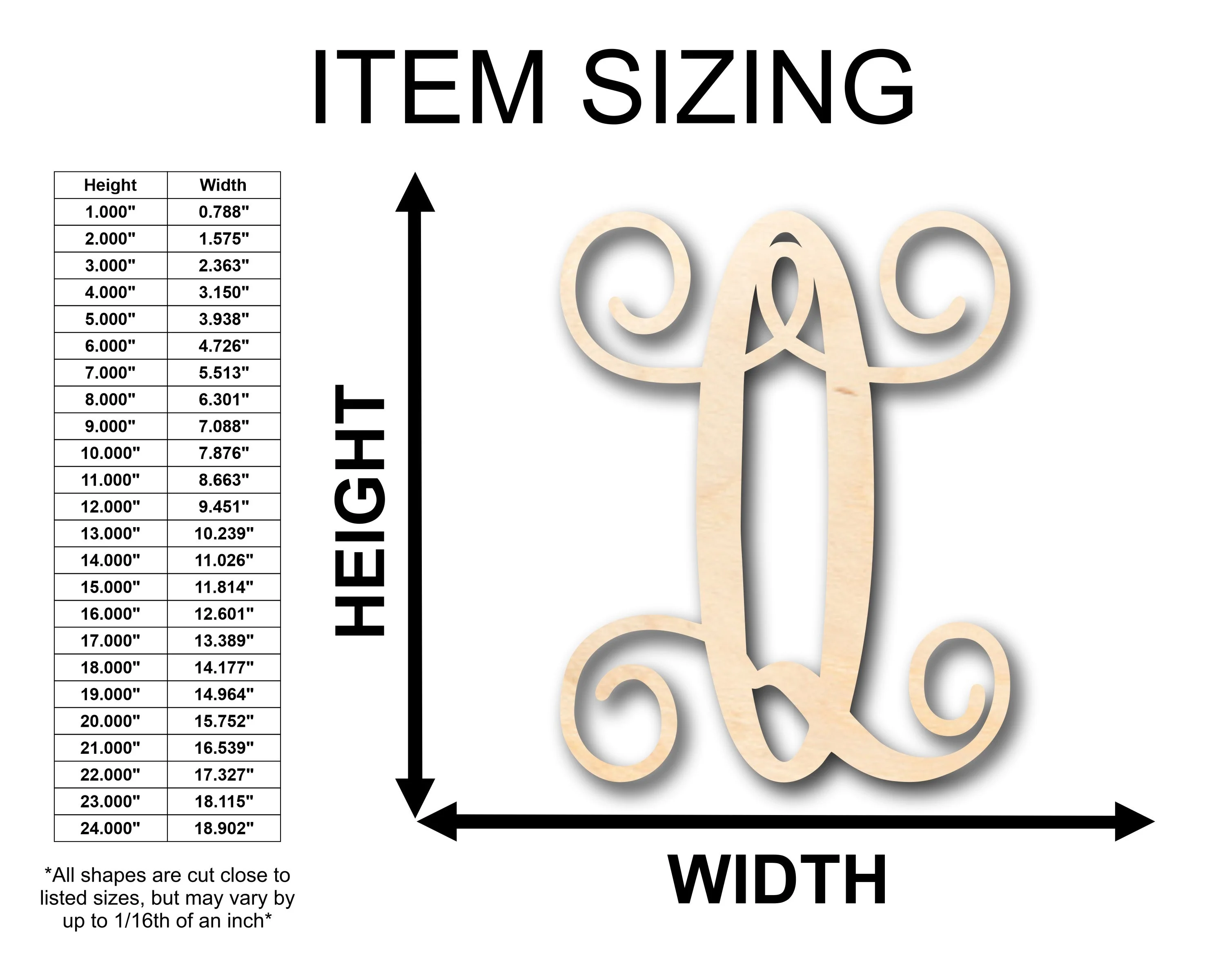 Unfinished Wood Monogram Q Shape - Craft - up to 46" DIY - Image 2