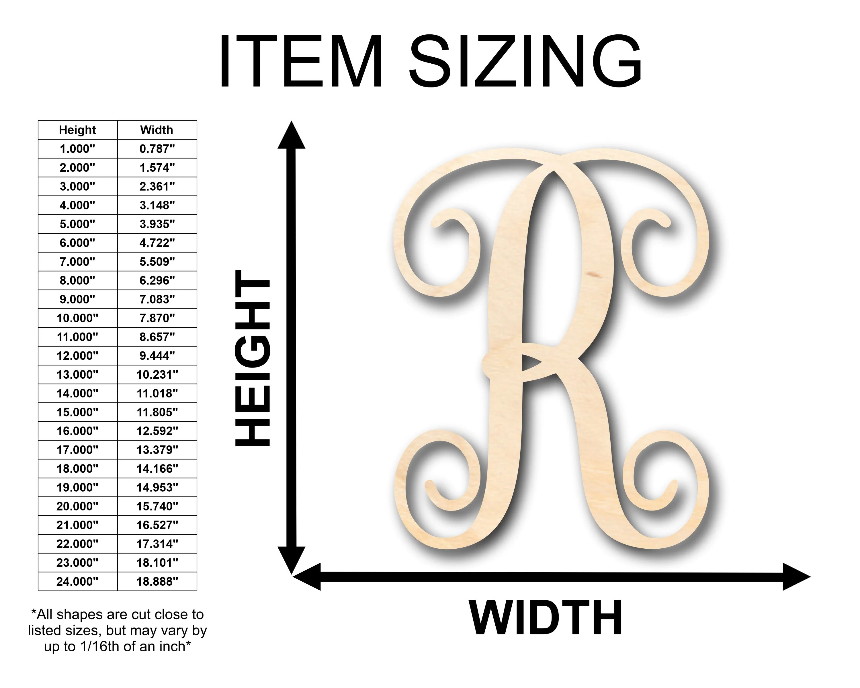 Unfinished Wood Monogram R Shape - Craft - up to 46" DIY - Image 2