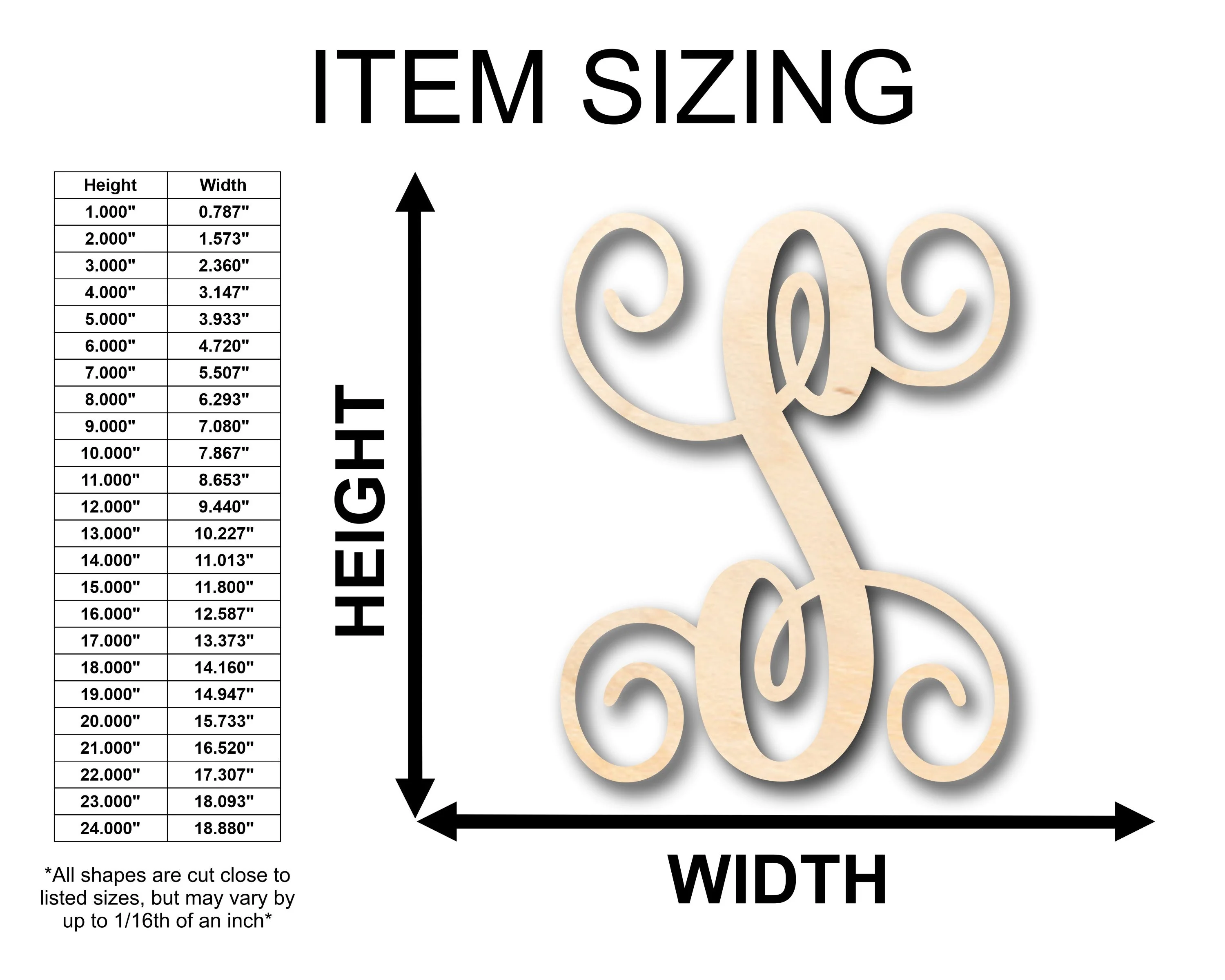 Unfinished Wood Monogram S Shape - Craft - up to 46" DIY - Image 2