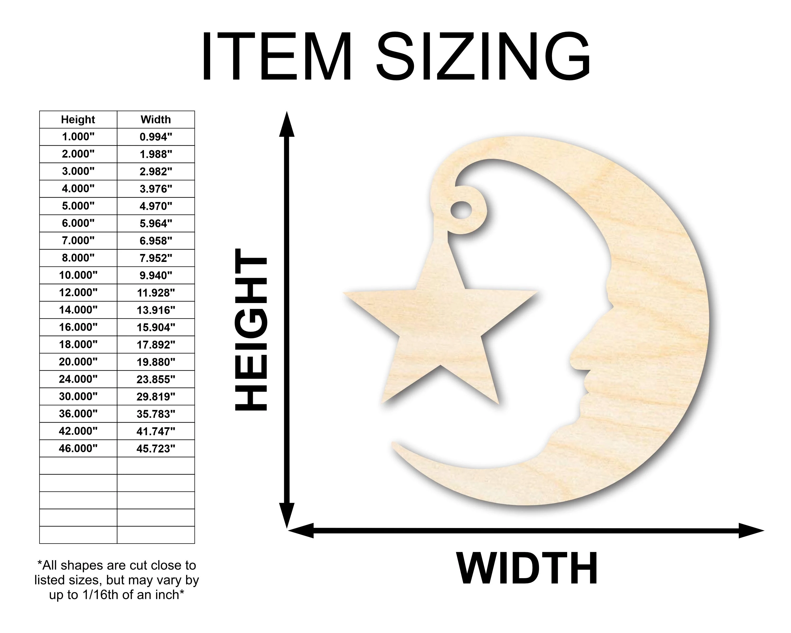 Unfinished Wood Moon and Star Silhouette Shape - Craft - up to 46" - Image 2