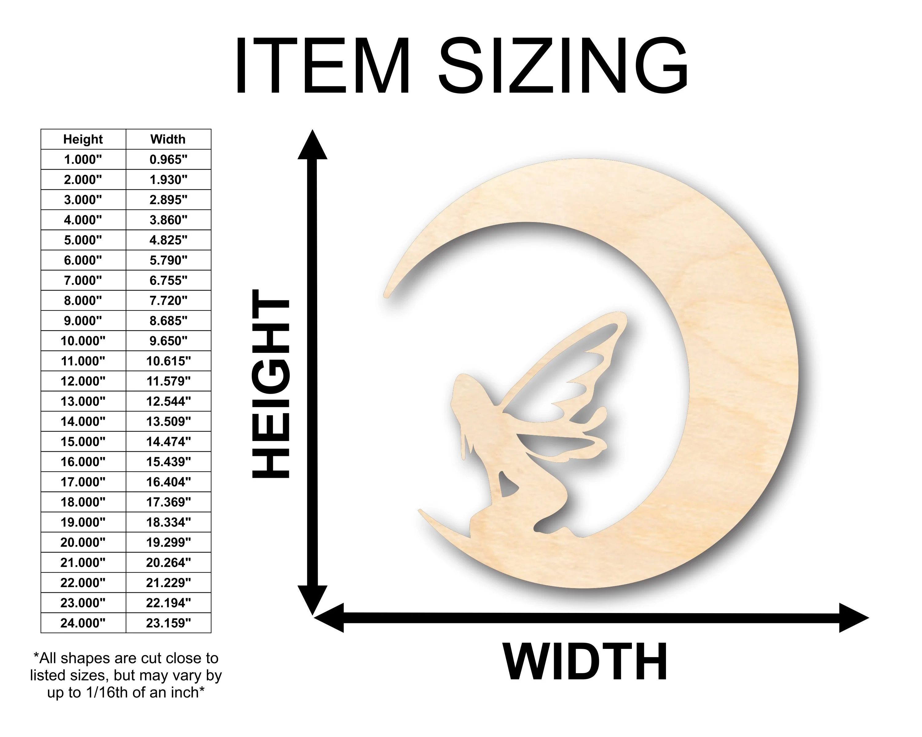 Unfinished Wood Moon Fairy Shape - Craft - up to 46" DIY - Image 2