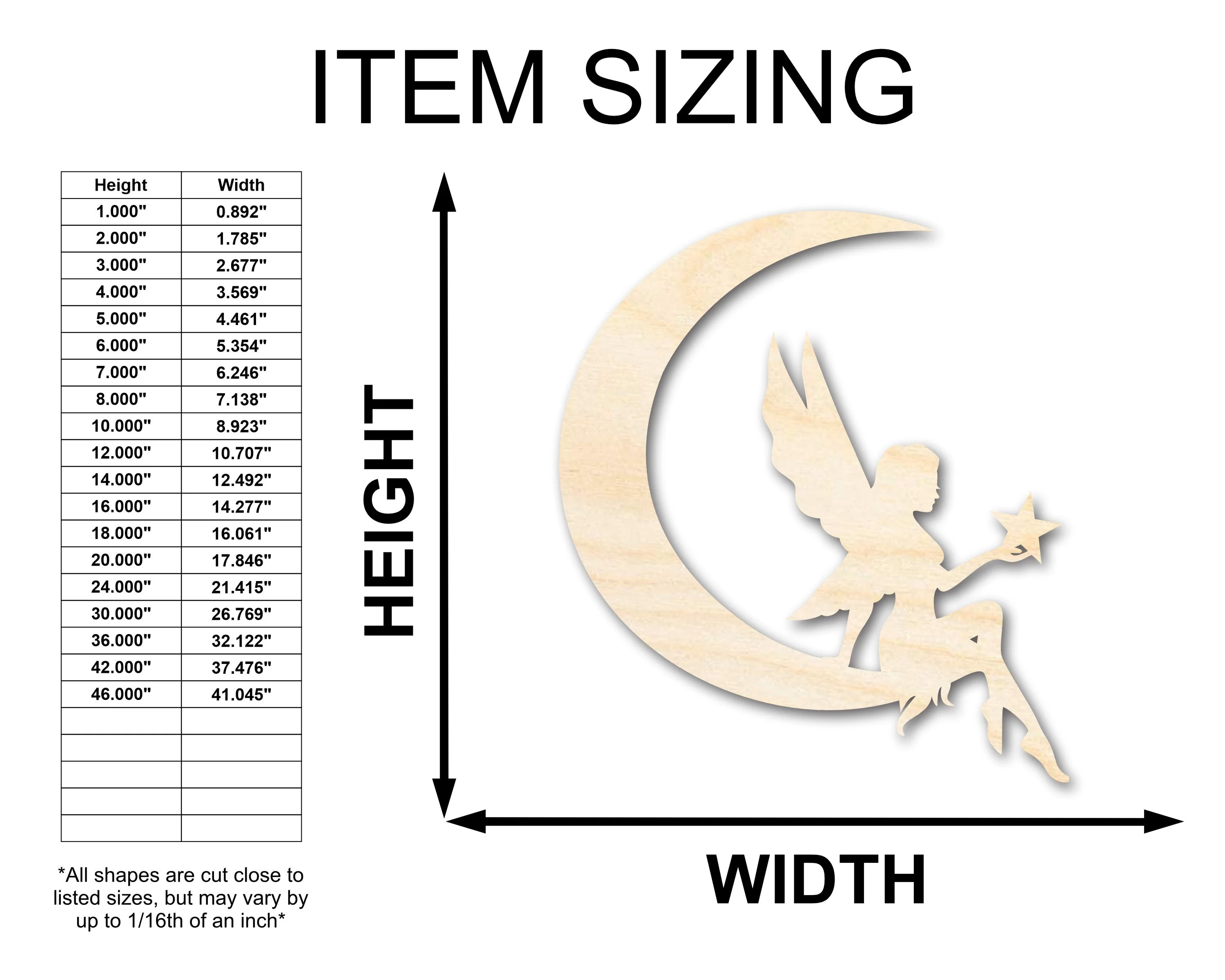 Unfinished Wood Moon Fairy Silhouette - Craft - up to 46" DIY - Image 2