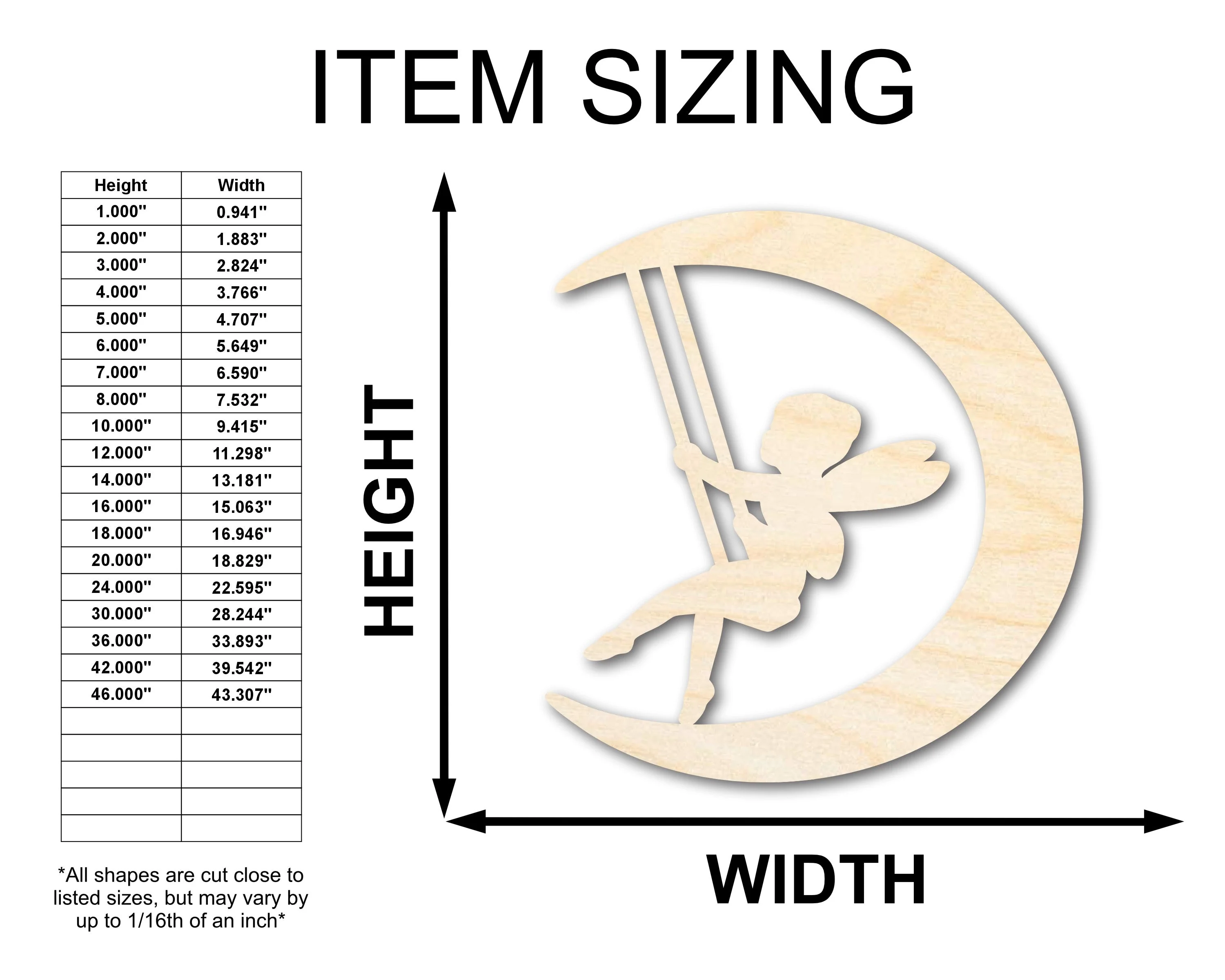 Unfinished Wood Moon Fairy Silhouette | DIY Craft Cutout | up to 46" DIY - Image 2